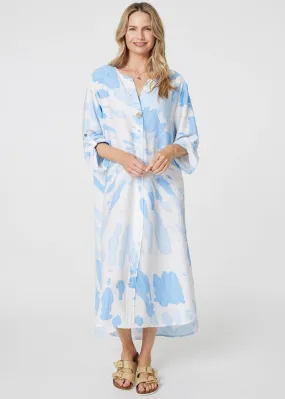 Izabel London Light Blue Tie Dye Long Sleeve Midi Tunic Dress