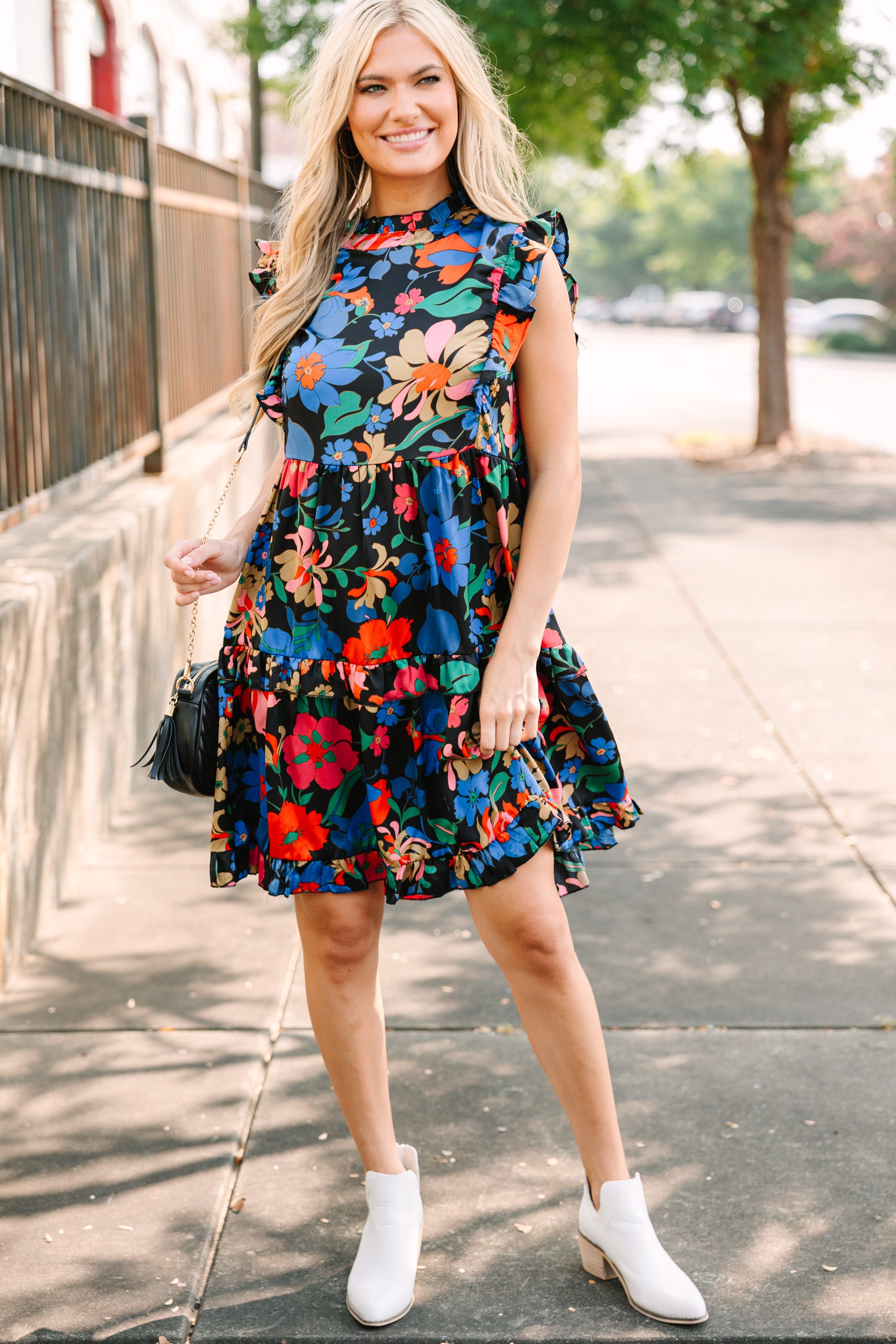 Just A Dream Black And Red Floral Babydoll Dress