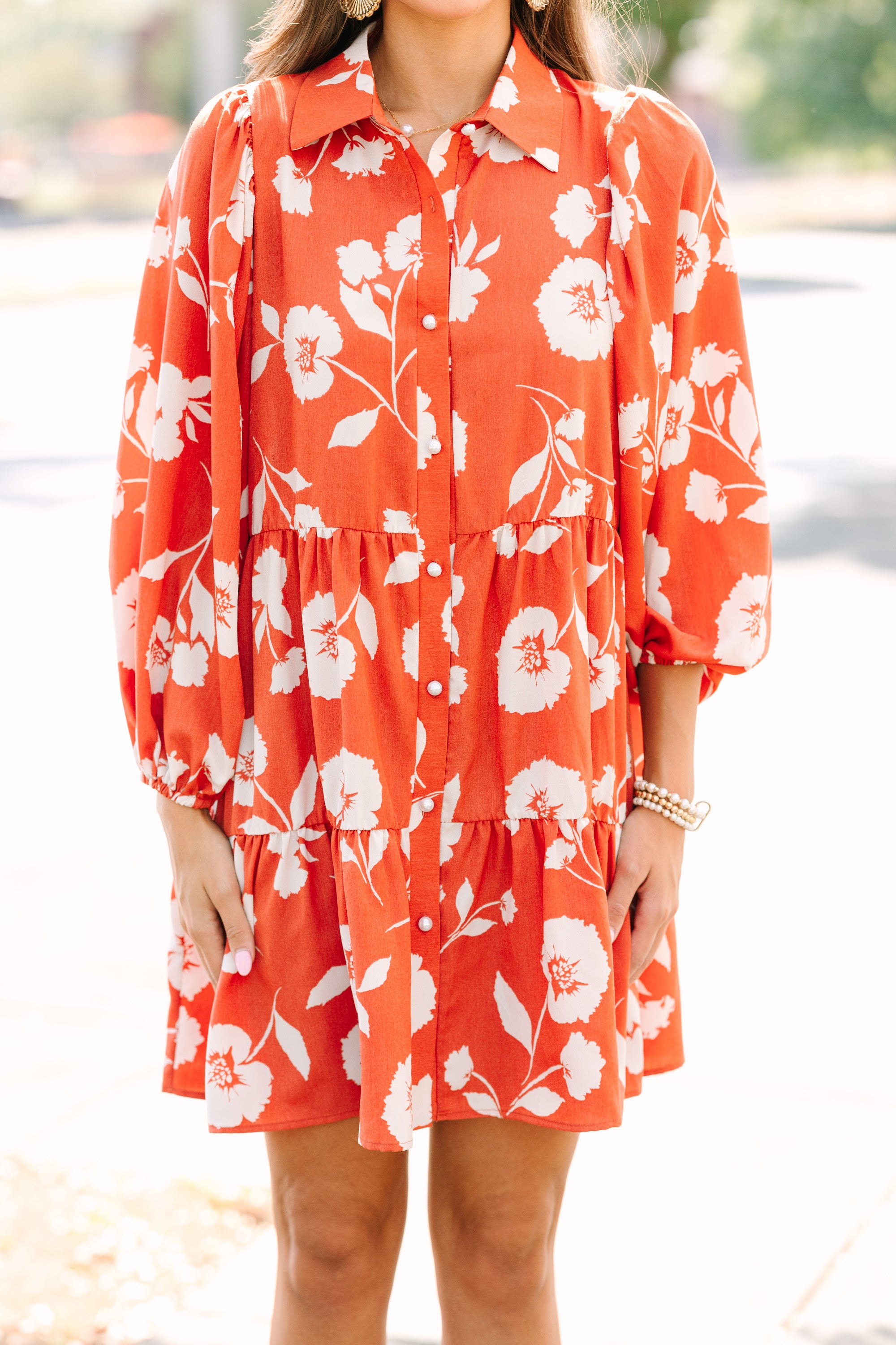 Just Be You Rust Orange Floral Babydoll Dress