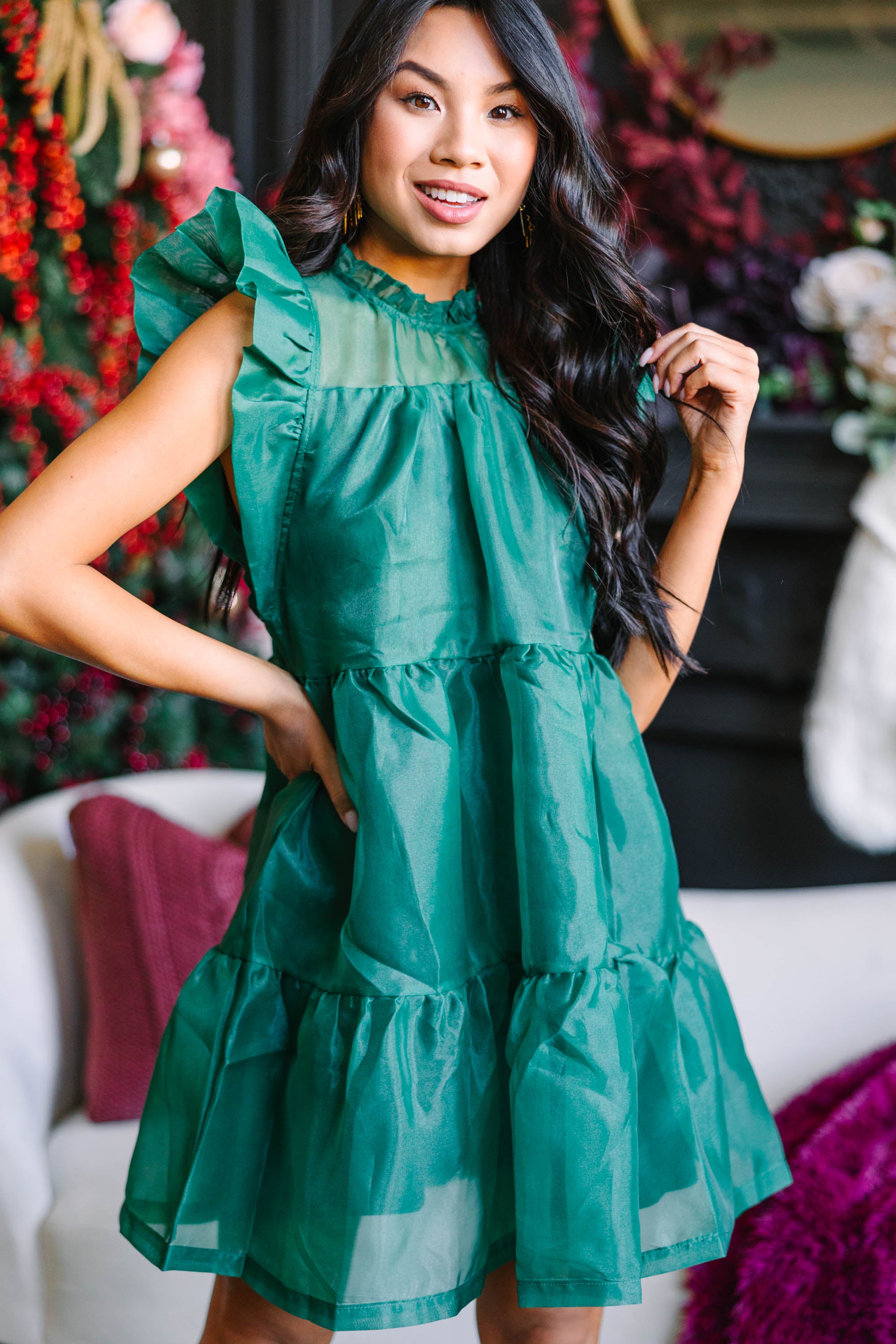 Keep Watch Emerald Green Ruffled Dress