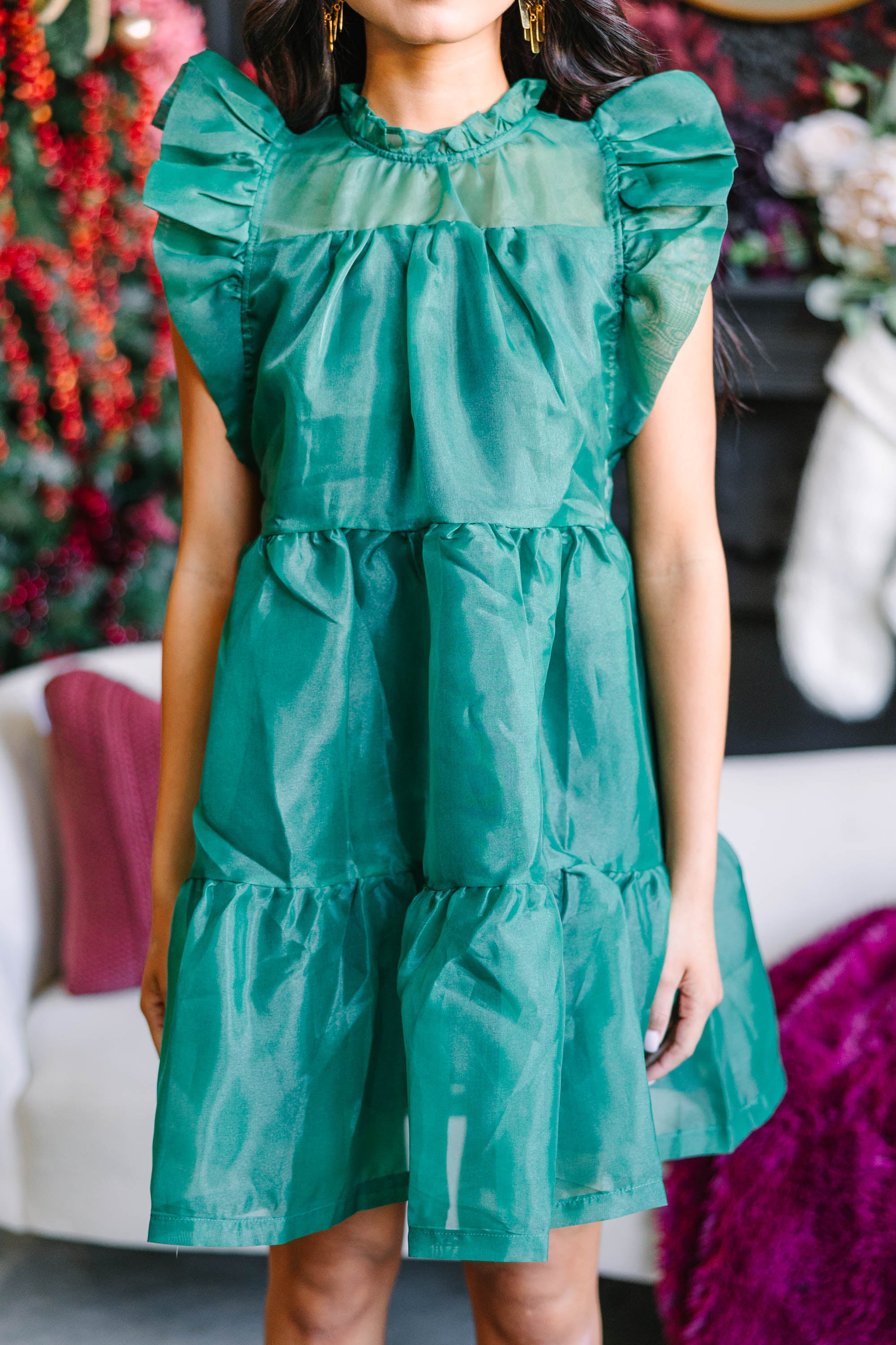 Keep Watch Emerald Green Ruffled Dress