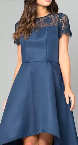 Lace Navy Dip Hem Dress