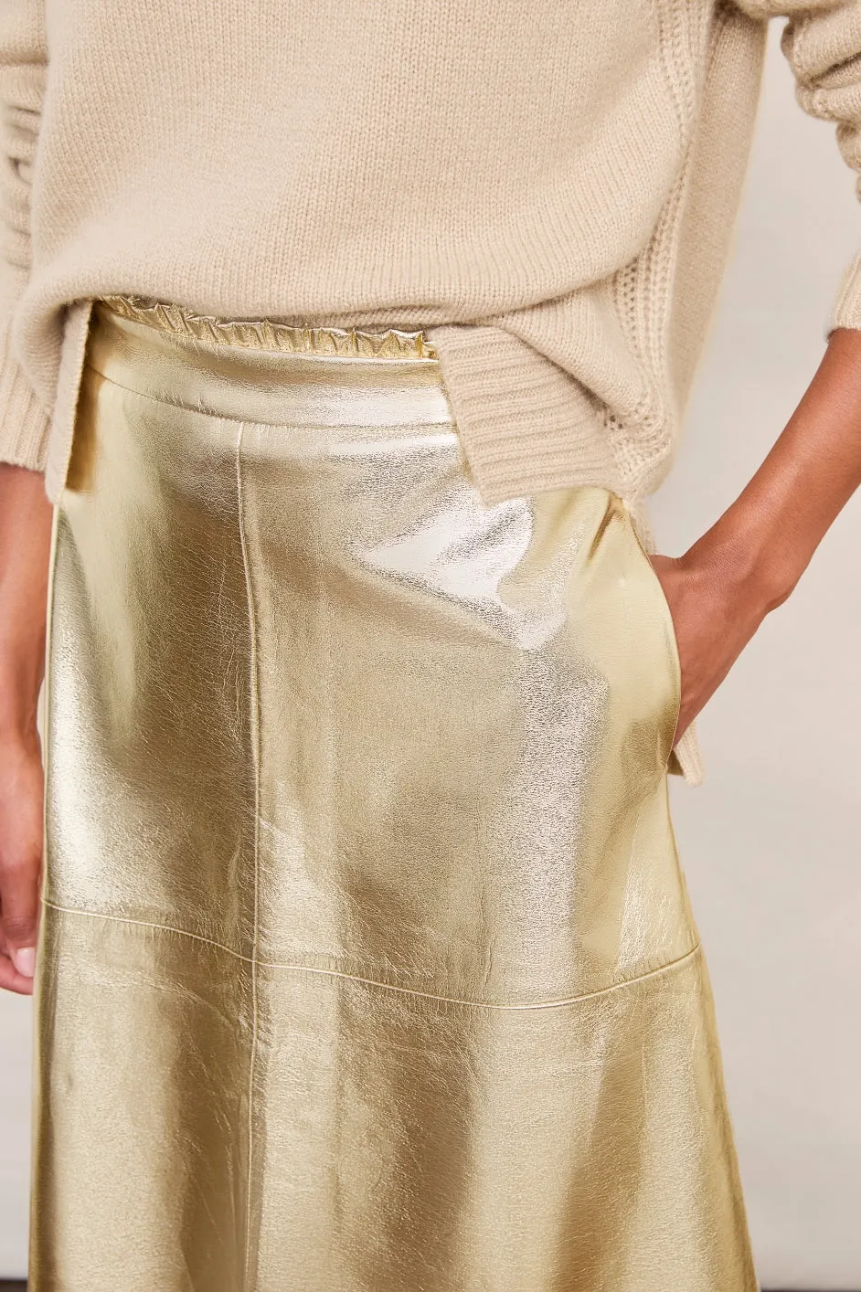 Lateisha Faux Leather Skirt - Metallic Gold