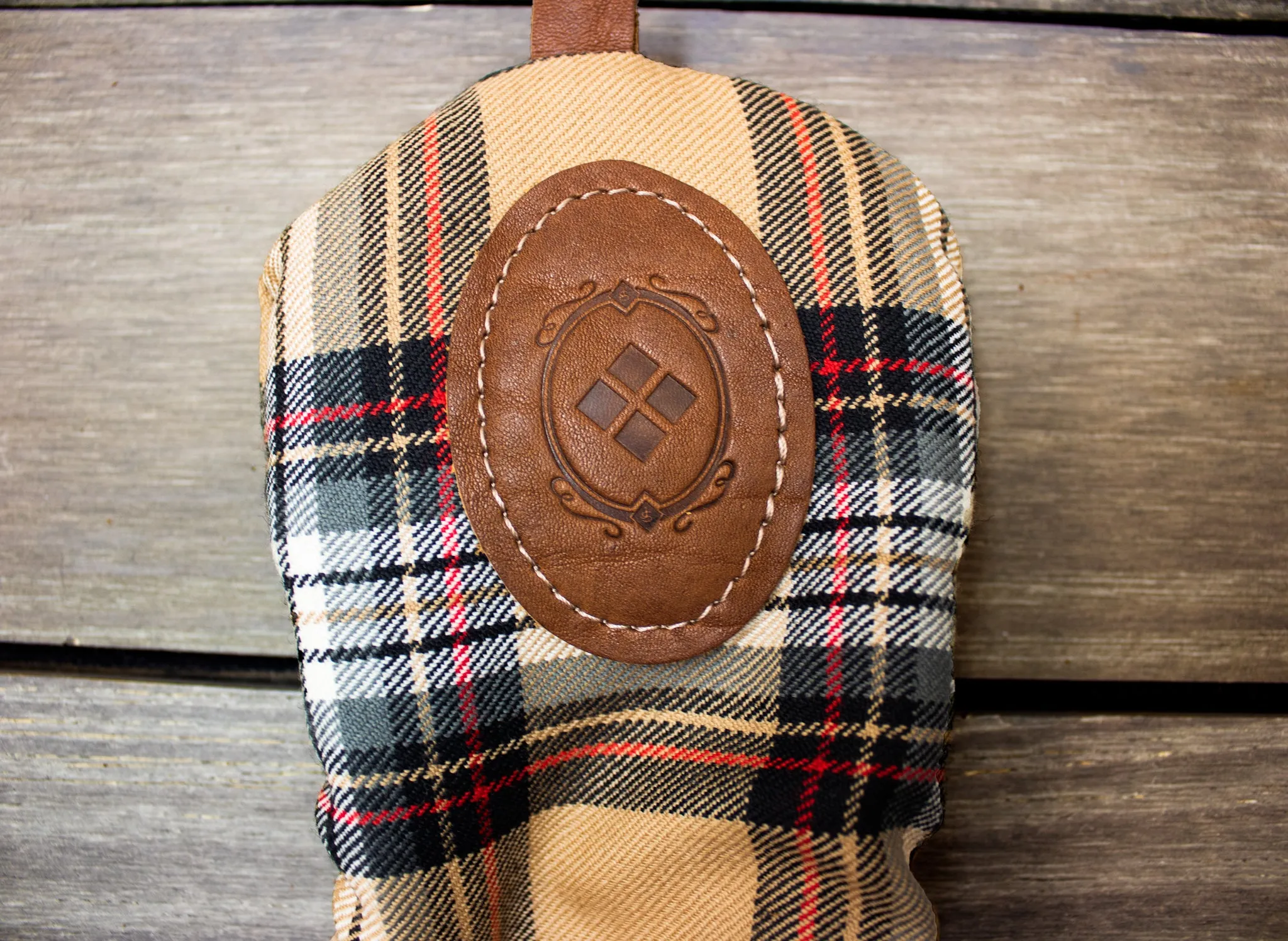 Leather & Wool Tartan Head Cover with Leather Patch