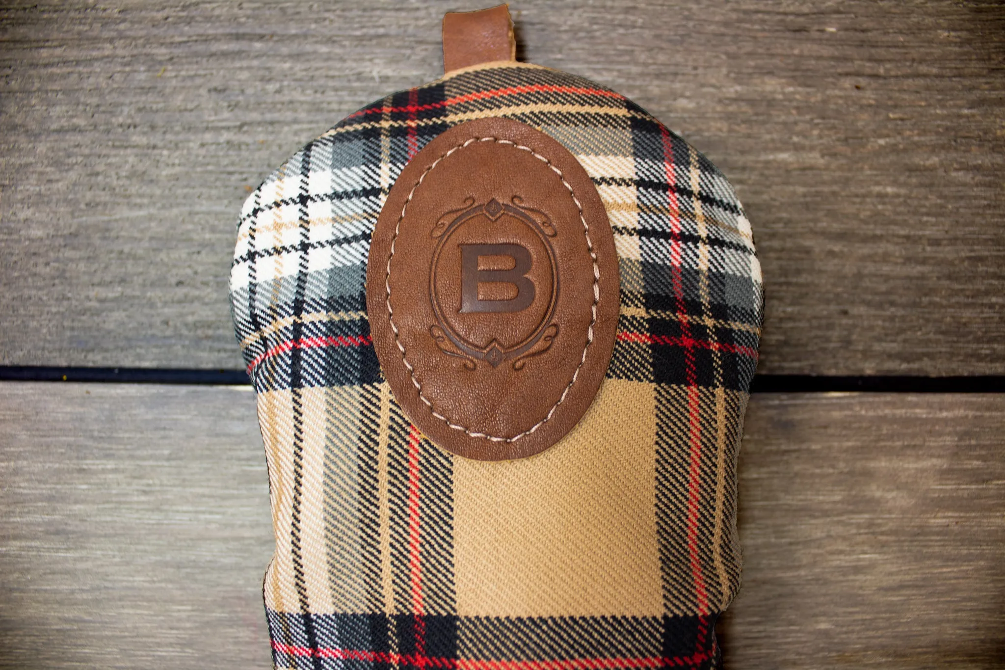 Leather & Wool Tartan Head Cover with Leather Patch