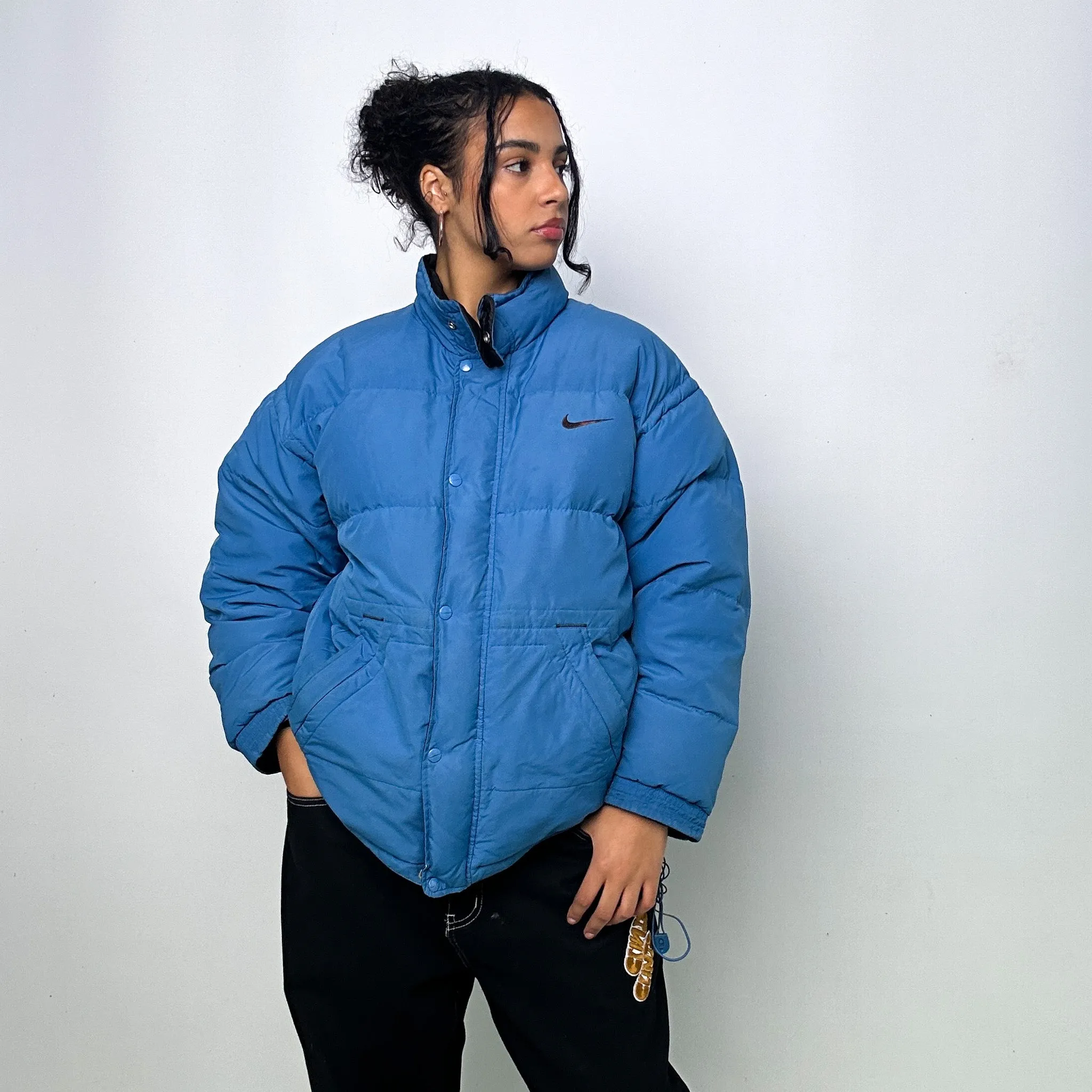 Light Blue 90s NIKE Puffer Jacket Coat (L)