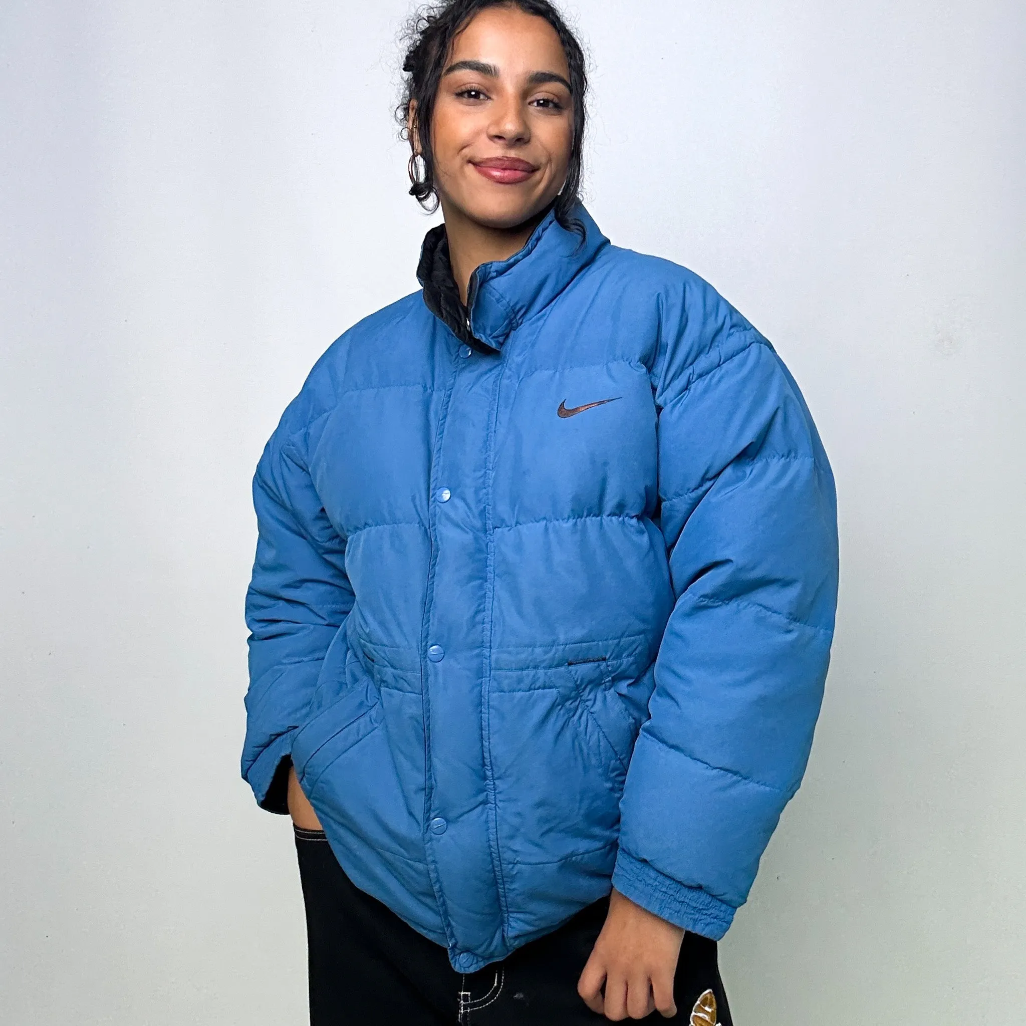 Light Blue 90s NIKE Puffer Jacket Coat (L)