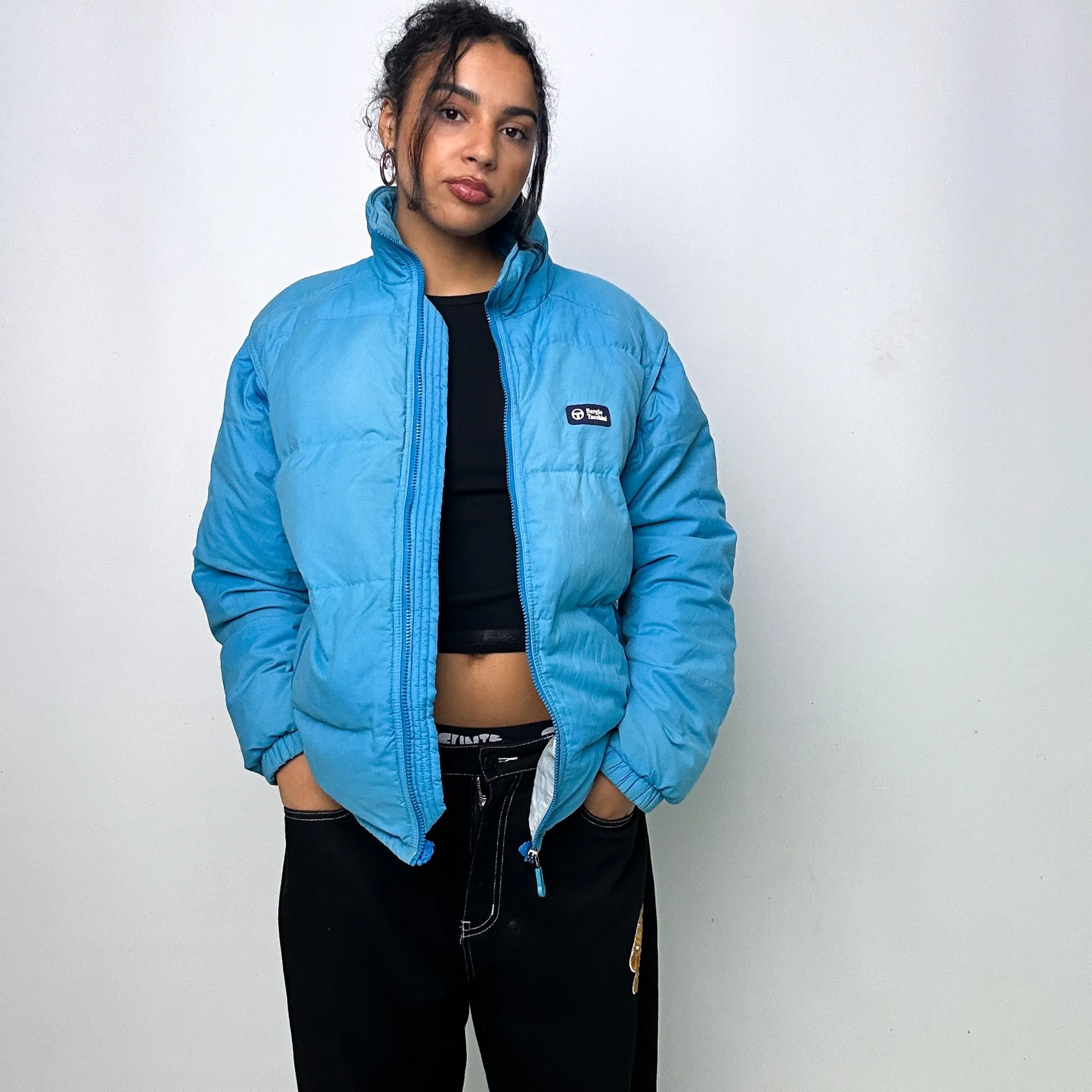 Light Blue 90s Sergio Tacchini Puffer Jacket Coat (L)