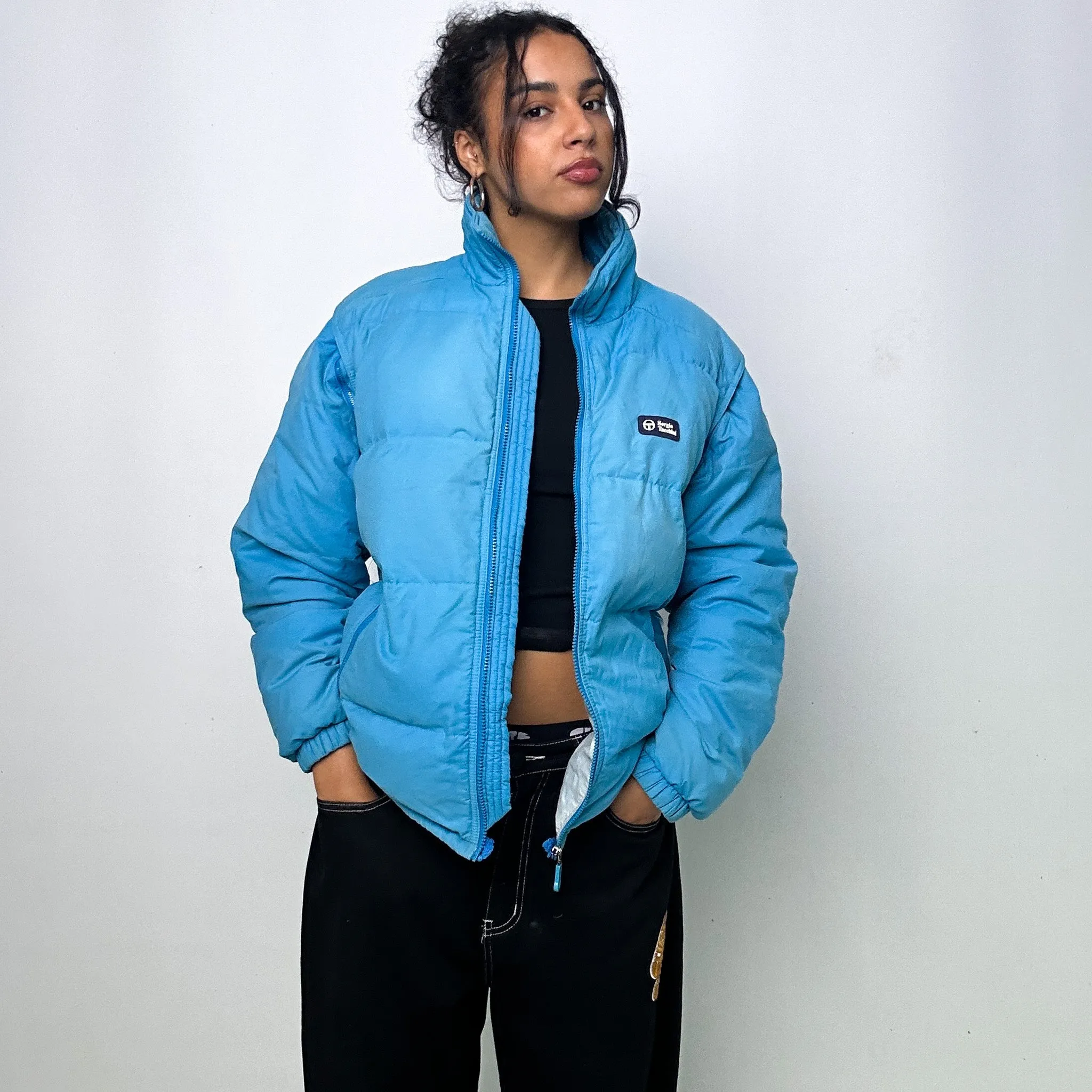 Light Blue 90s Sergio Tacchini Puffer Jacket Coat (L)