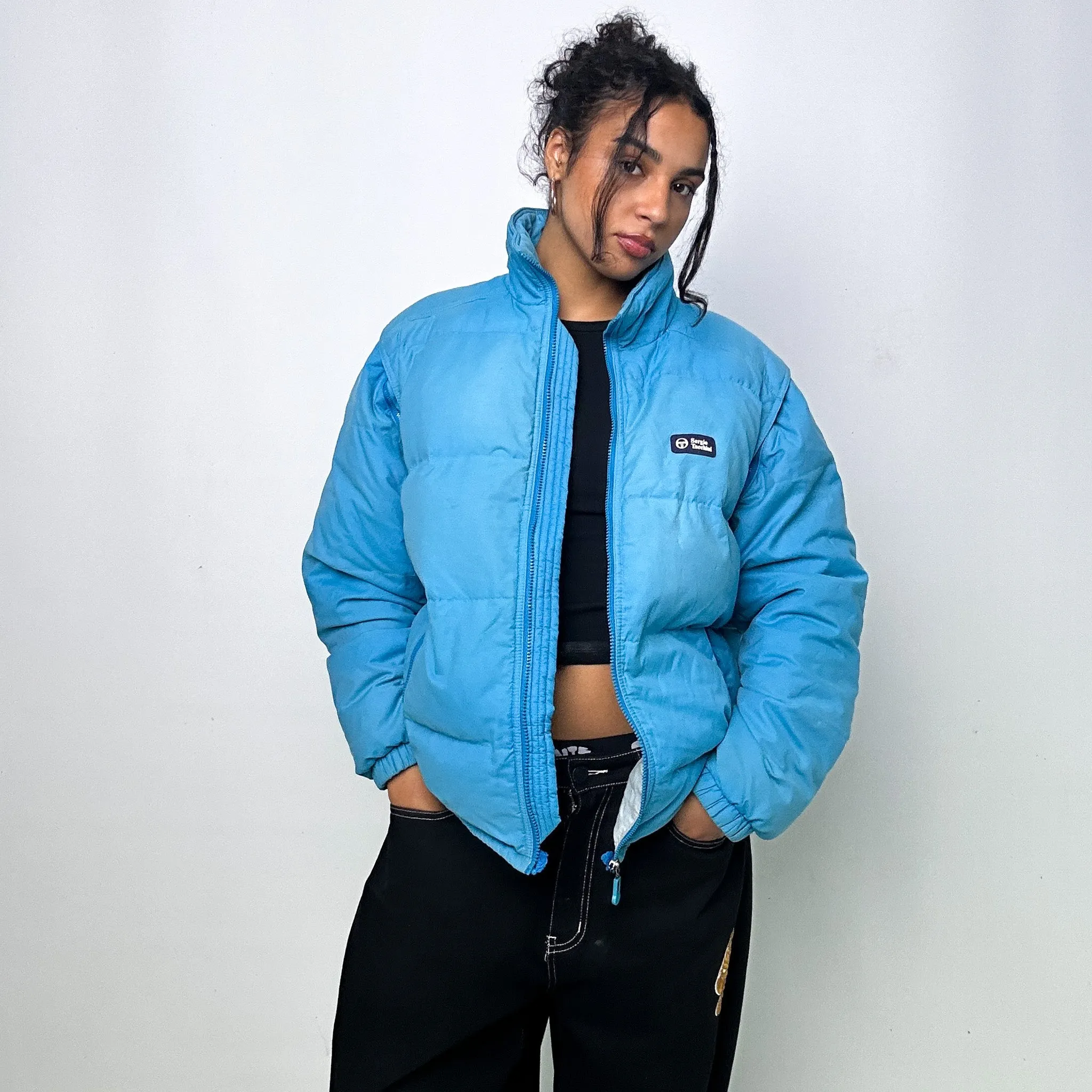 Light Blue 90s Sergio Tacchini Puffer Jacket Coat (L)