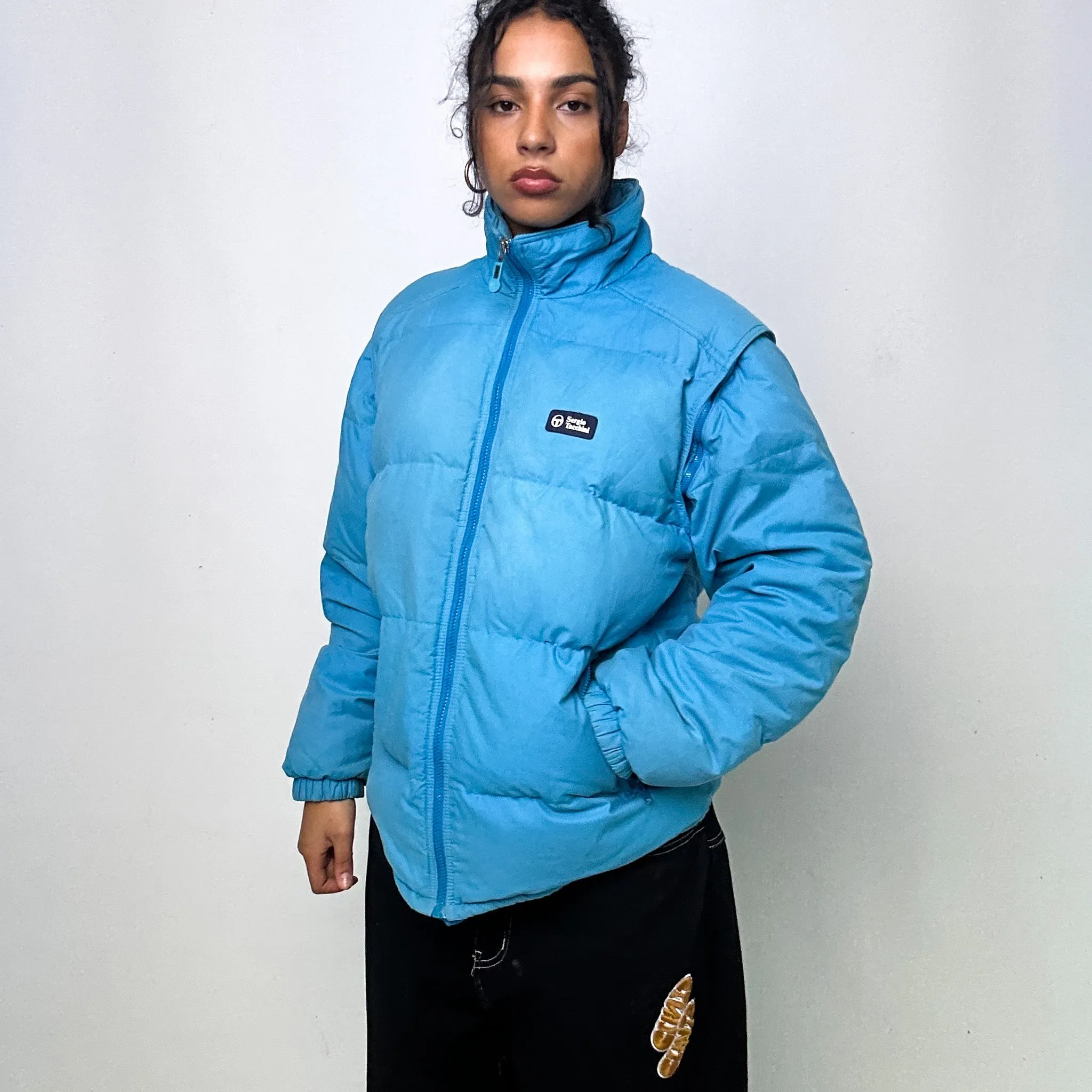 Light Blue 90s Sergio Tacchini Puffer Jacket Coat (L)