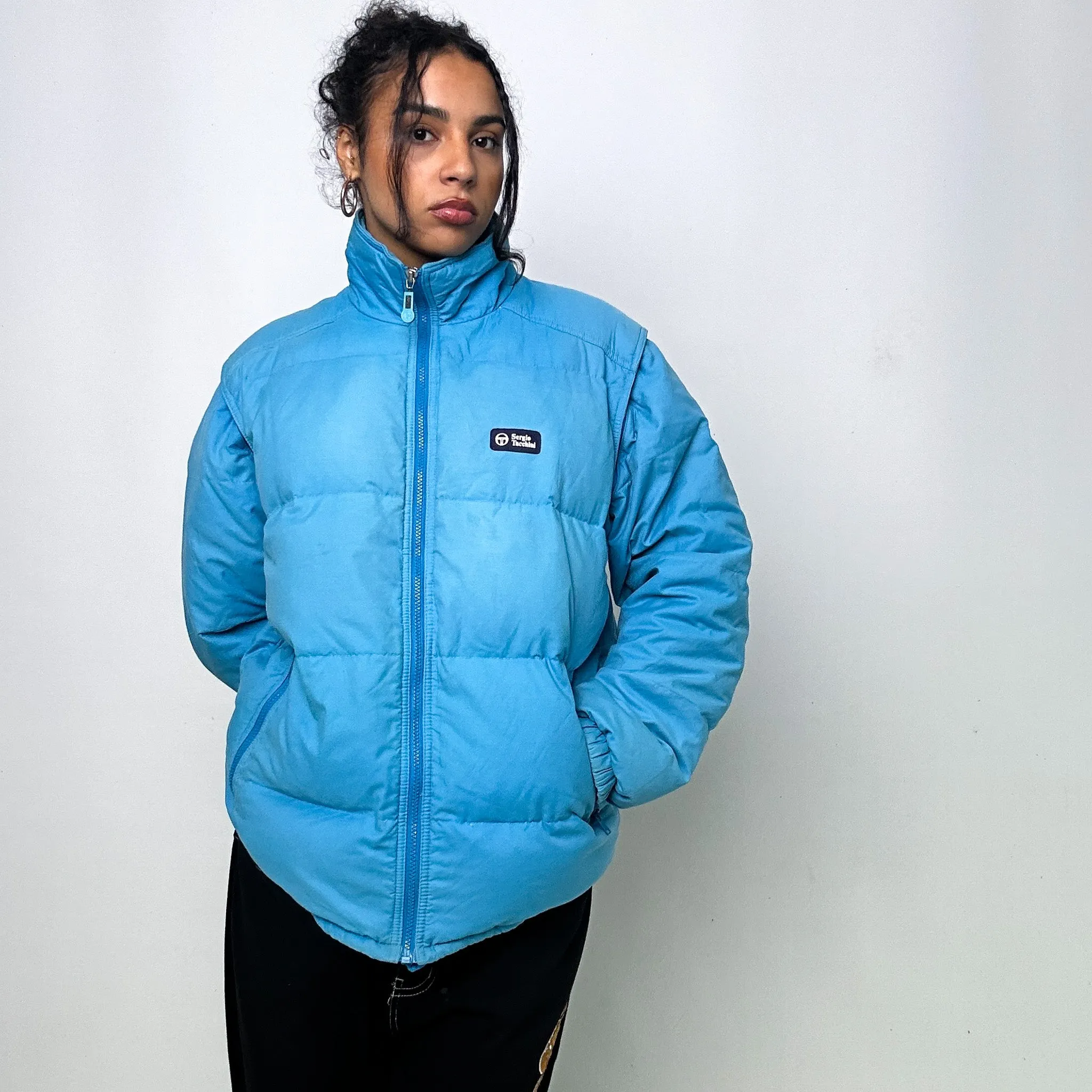 Light Blue 90s Sergio Tacchini Puffer Jacket Coat (L)