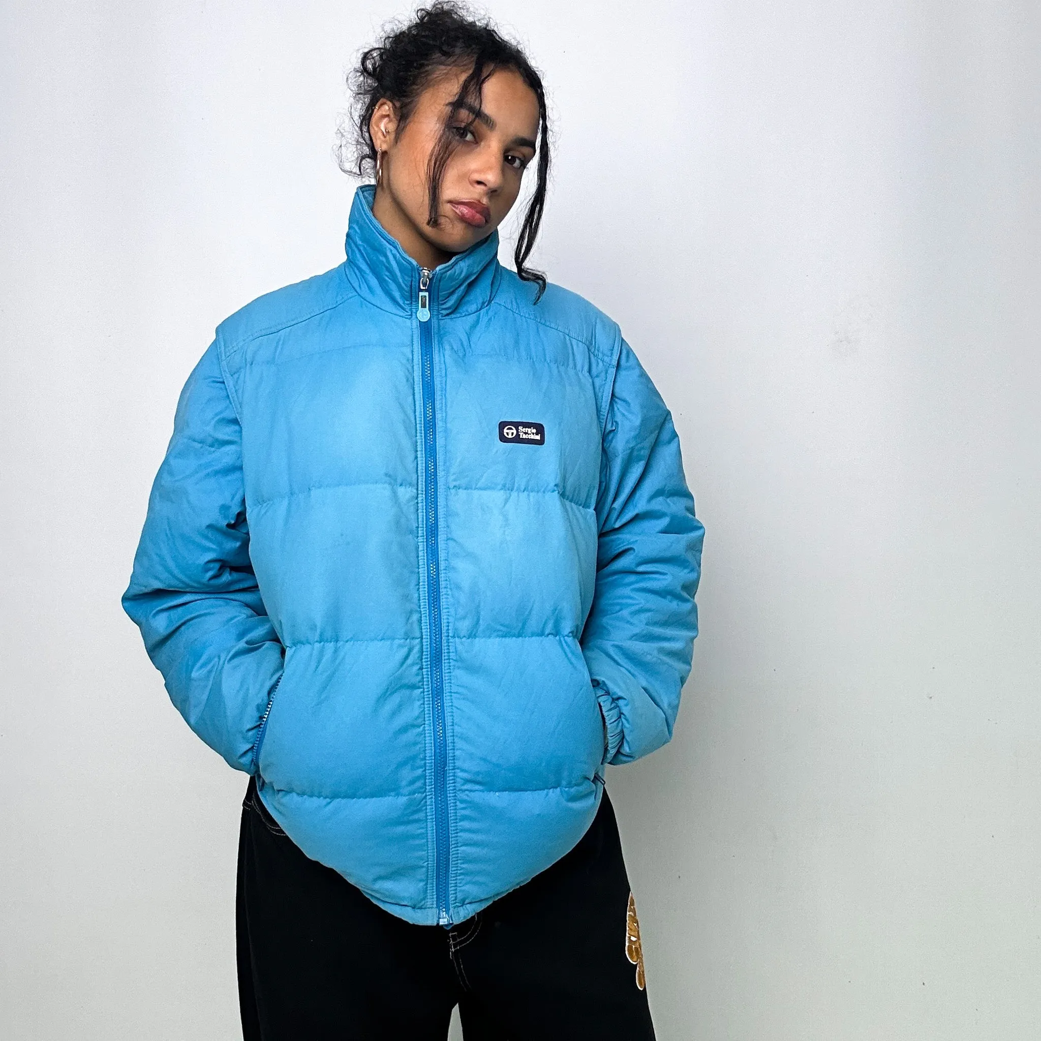 Light Blue 90s Sergio Tacchini Puffer Jacket Coat (L)