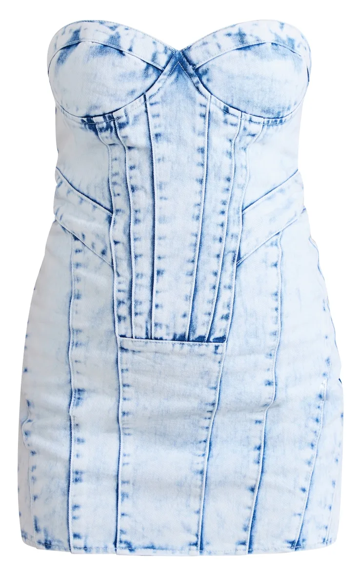 Light Blue Acid Wash Strapless Denim Mini Dress