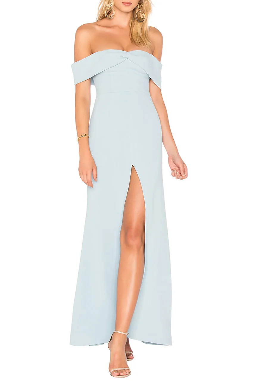 Light Blue Danica Off Shoulder High Split Maxi Dress