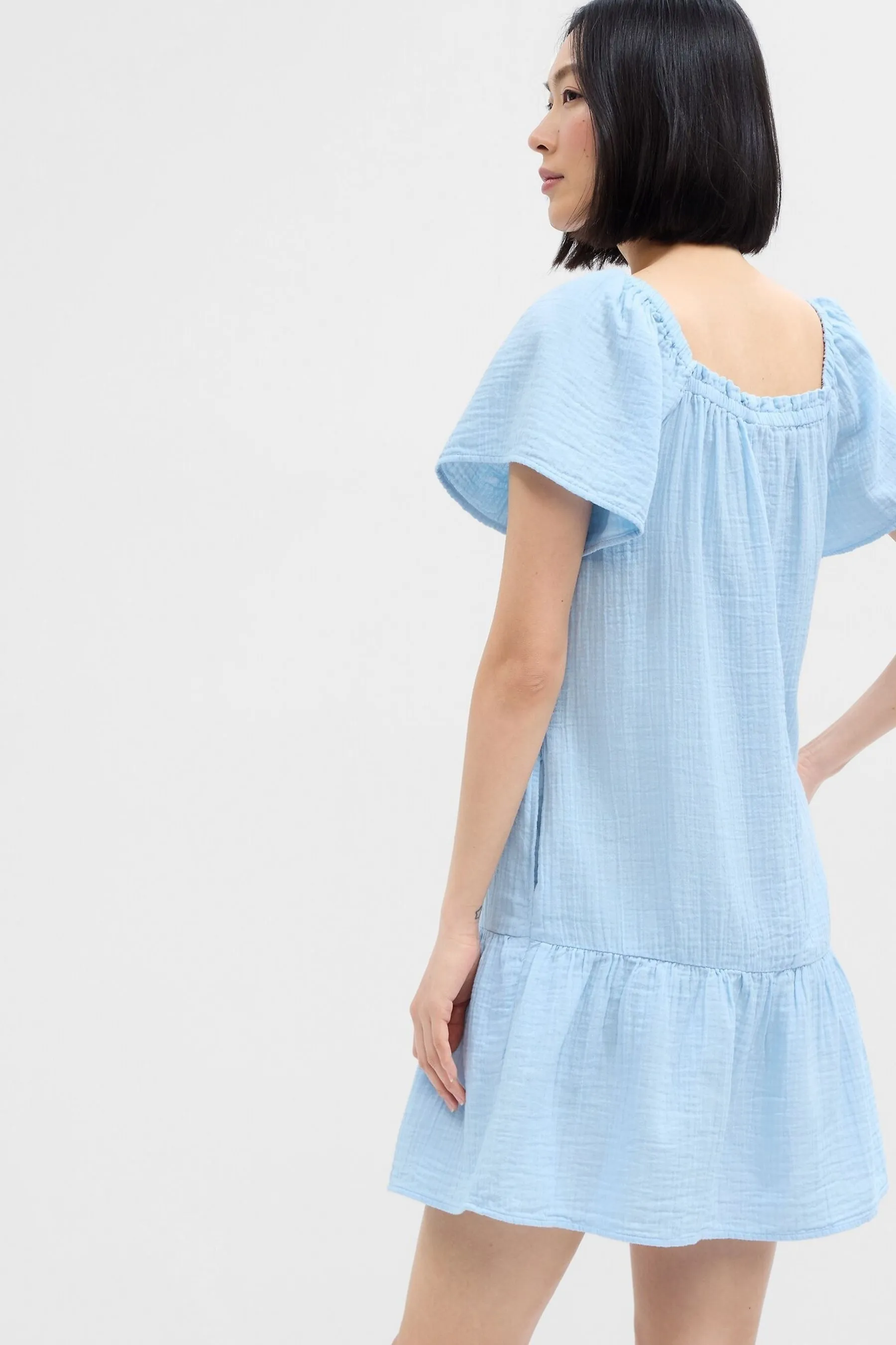 Light Blue Gauze Squareneck Mini Dress