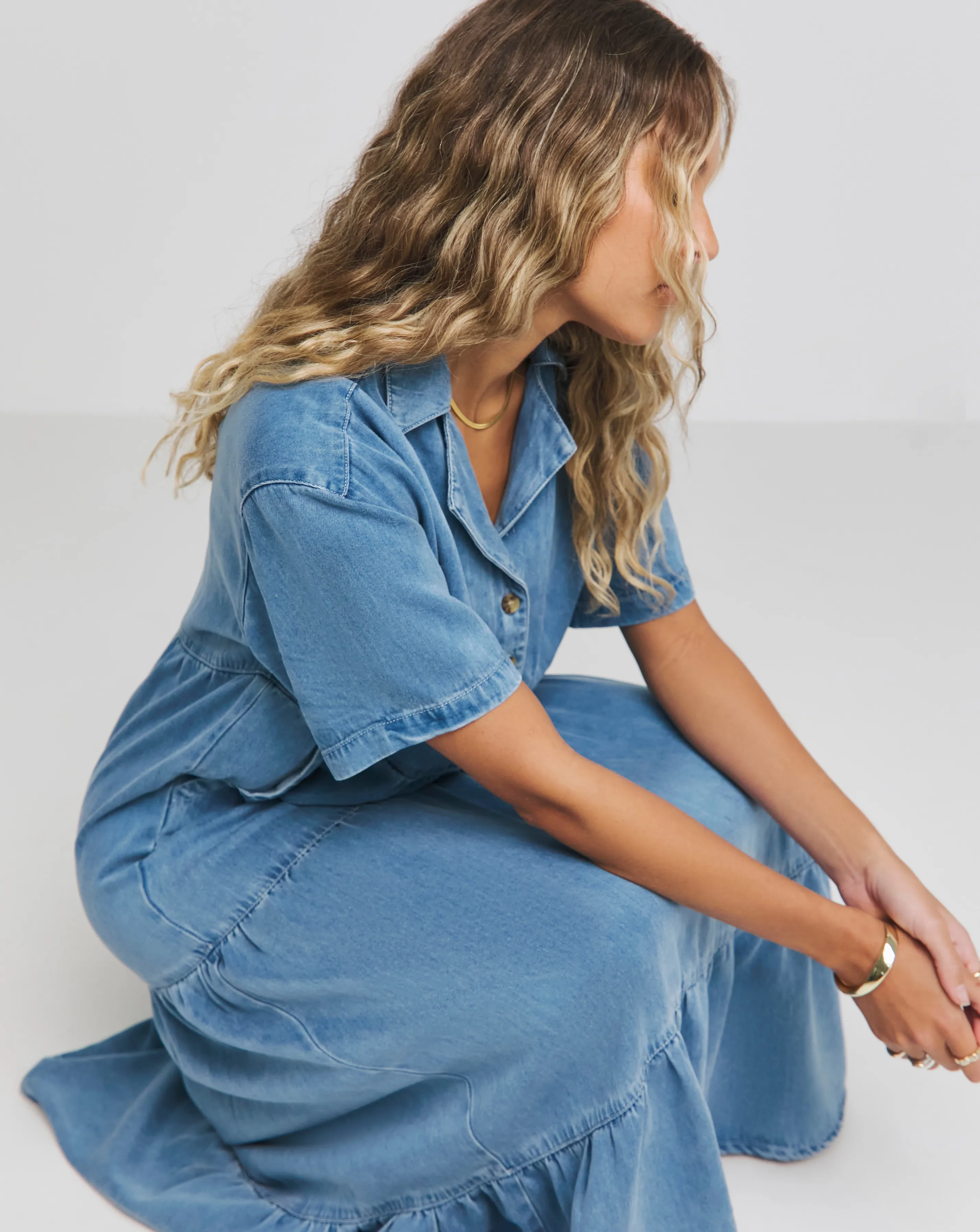 Light Blue Lightweight Short Sleeve Dress | Simply Be