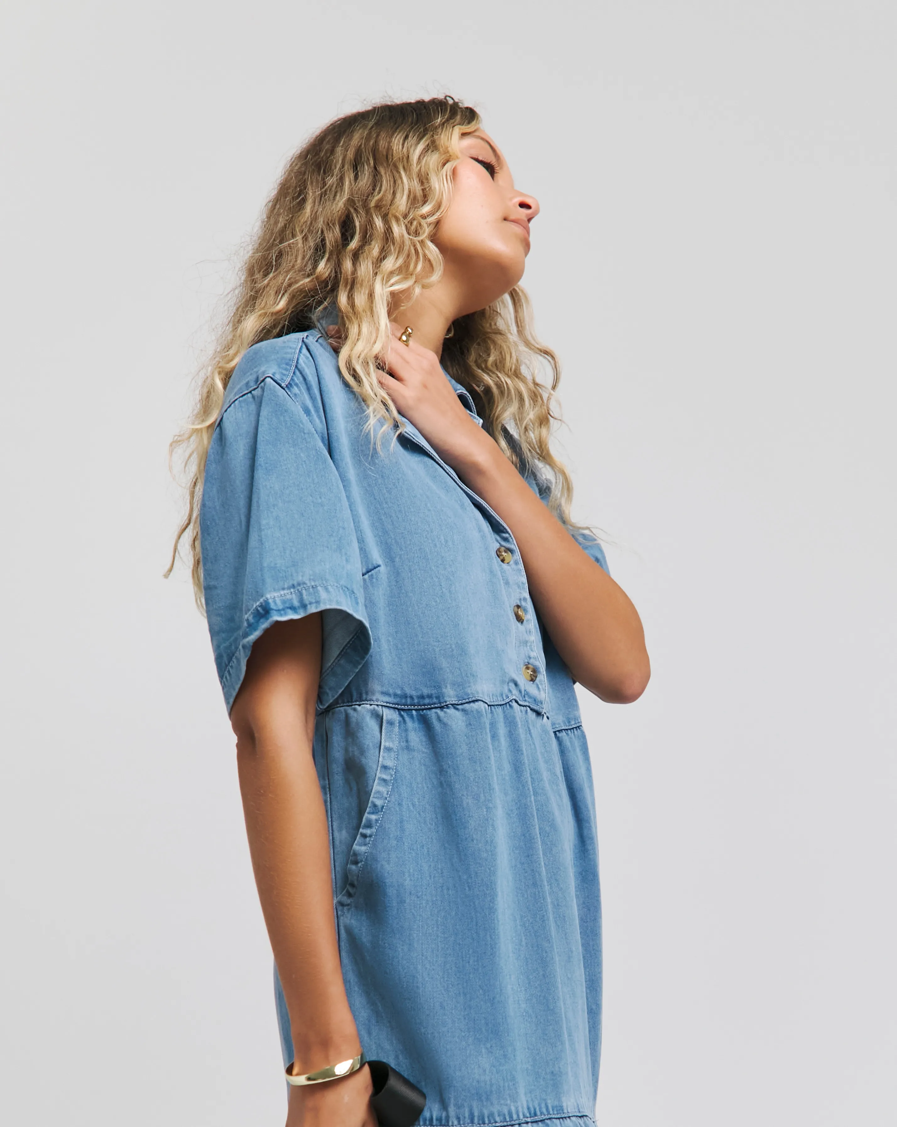 Light Blue Lightweight Short Sleeve Dress | Simply Be