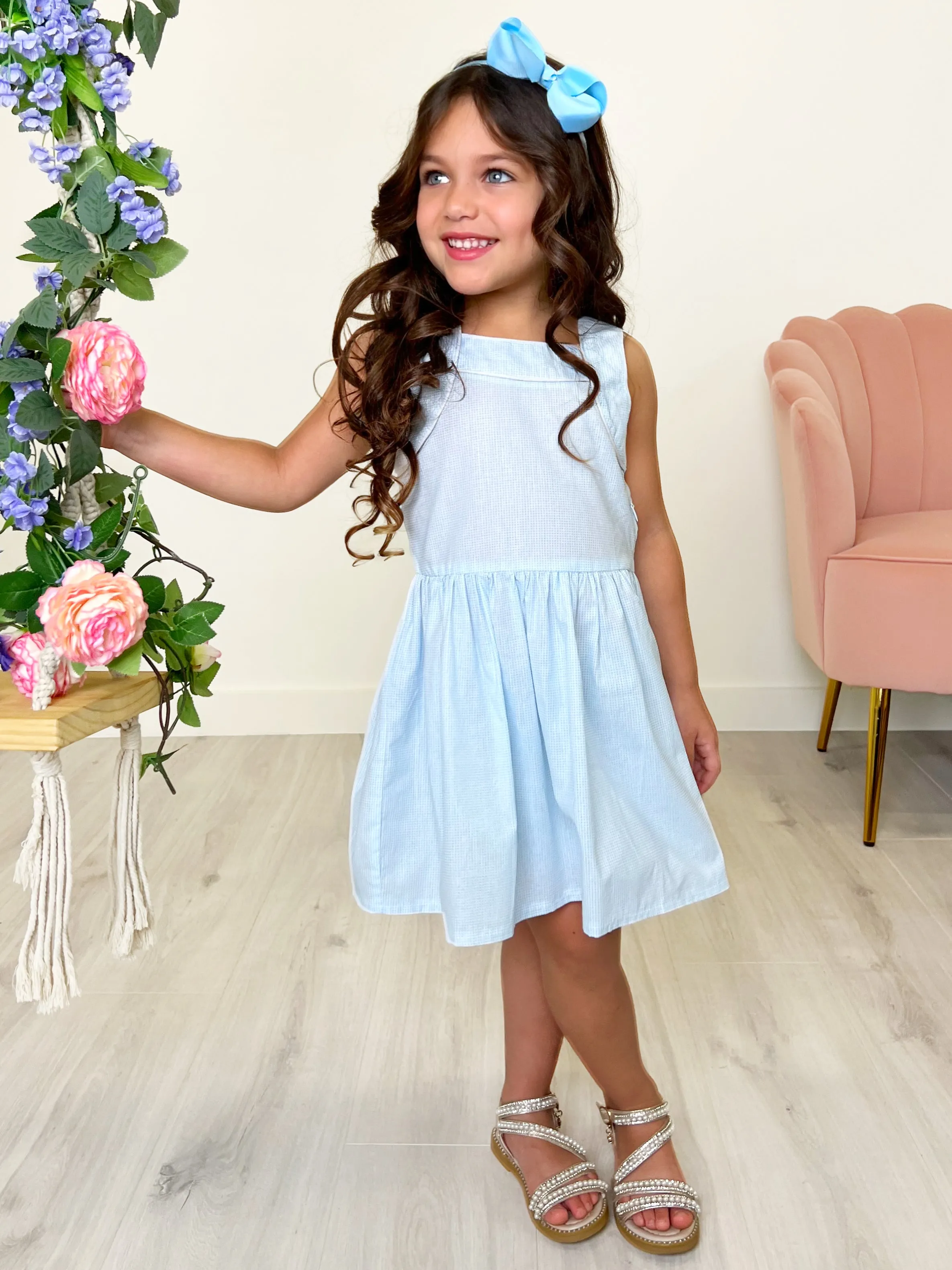 Light Blue Microdot Ruffle Dress by Kids Couture