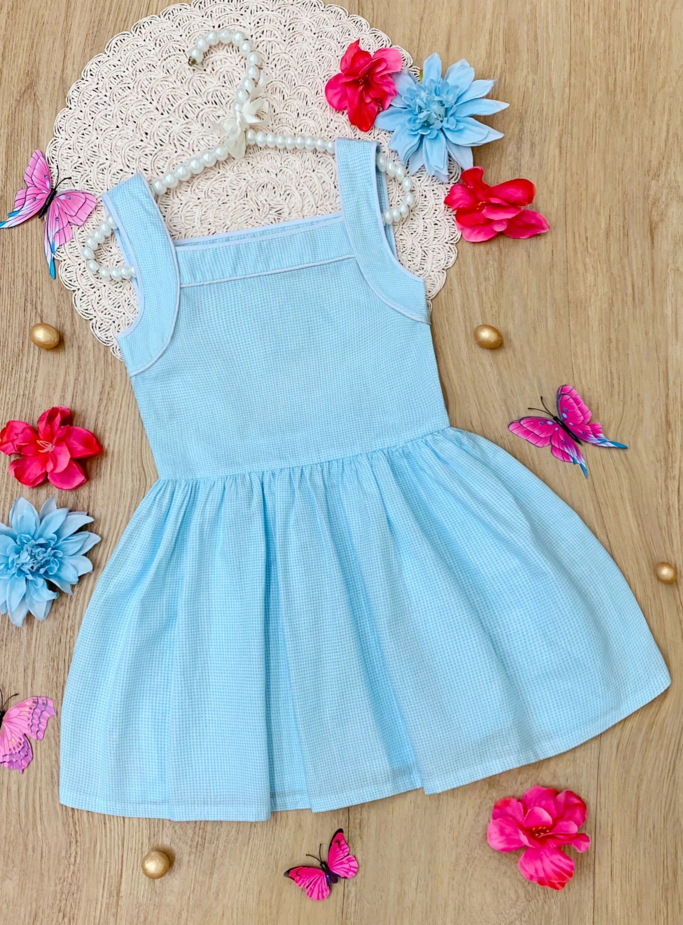 Light Blue Microdot Ruffle Dress by Kids Couture