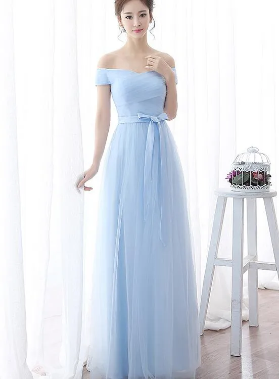 Light Blue Off the Shoulder Simple Pretty Bridesmaid Dress, Light Blue Party Dress