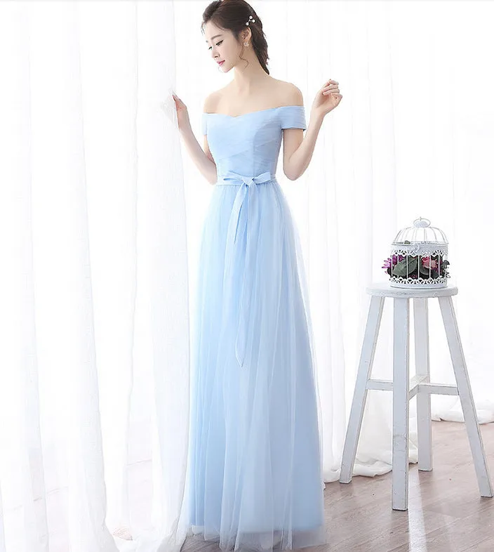 Light Blue Off the Shoulder Simple Pretty Bridesmaid Dress, Light Blue Party Dress