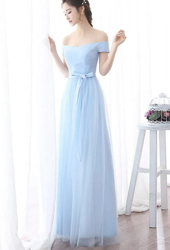 Light Blue Off the Shoulder Simple Pretty Bridesmaid Dress, Light Blue Party Dress