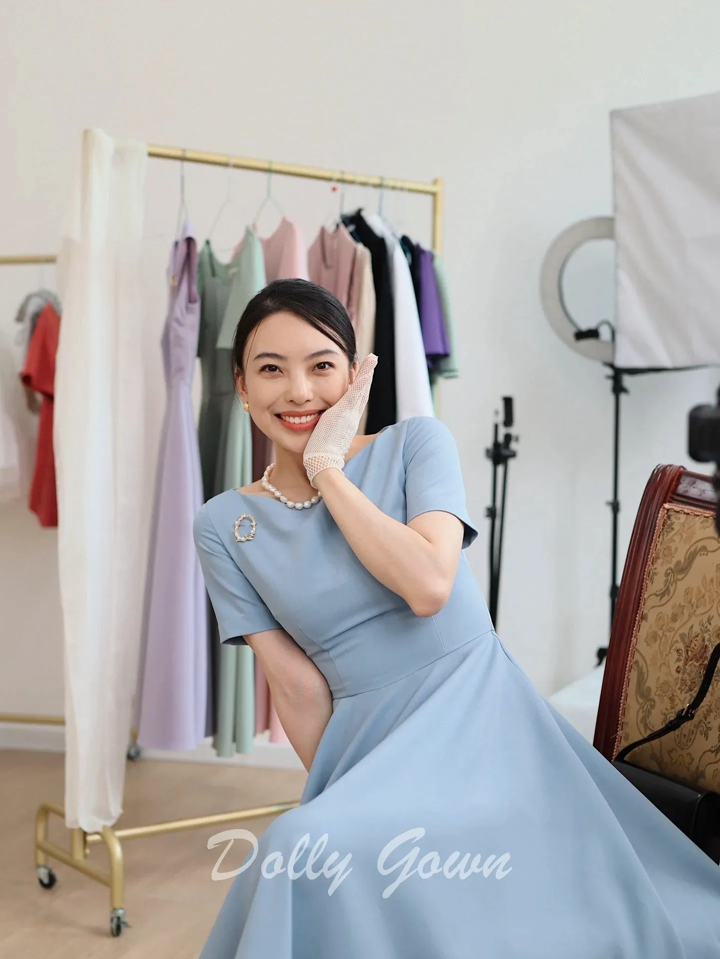 Light Blue Short 1950s Vintage Style Dress with Short Sleeves