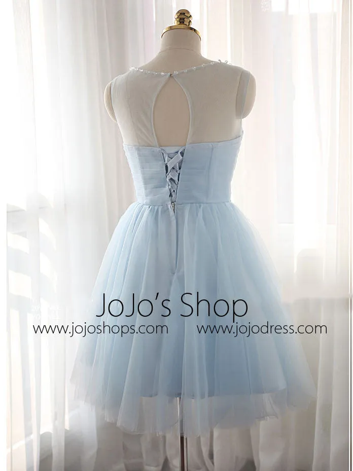 Light Blue Short Tulle Bridesmaids Dress for Fairy tale Wedding