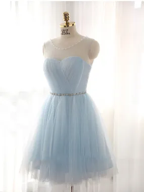 Light Blue Short Tulle Bridesmaids Dress for Fairy tale Wedding