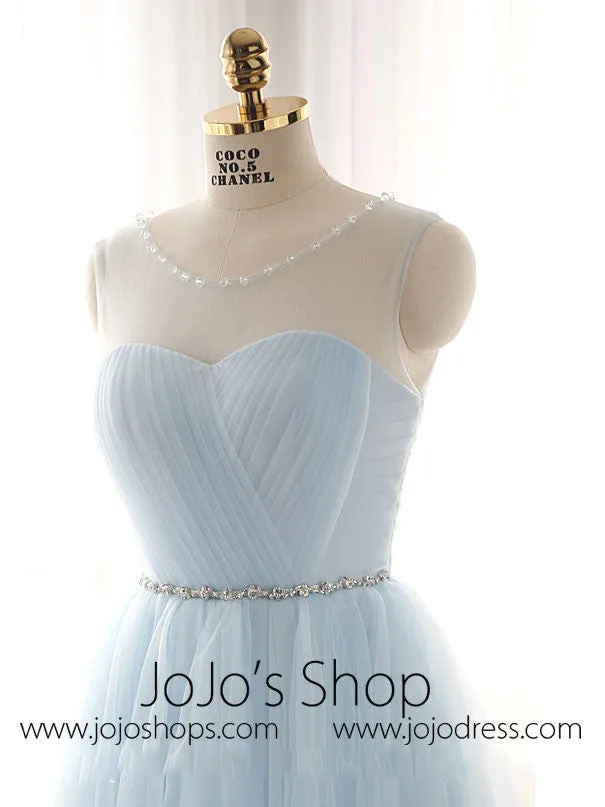 Light Blue Short Tulle Bridesmaids Dress for Fairy tale Wedding