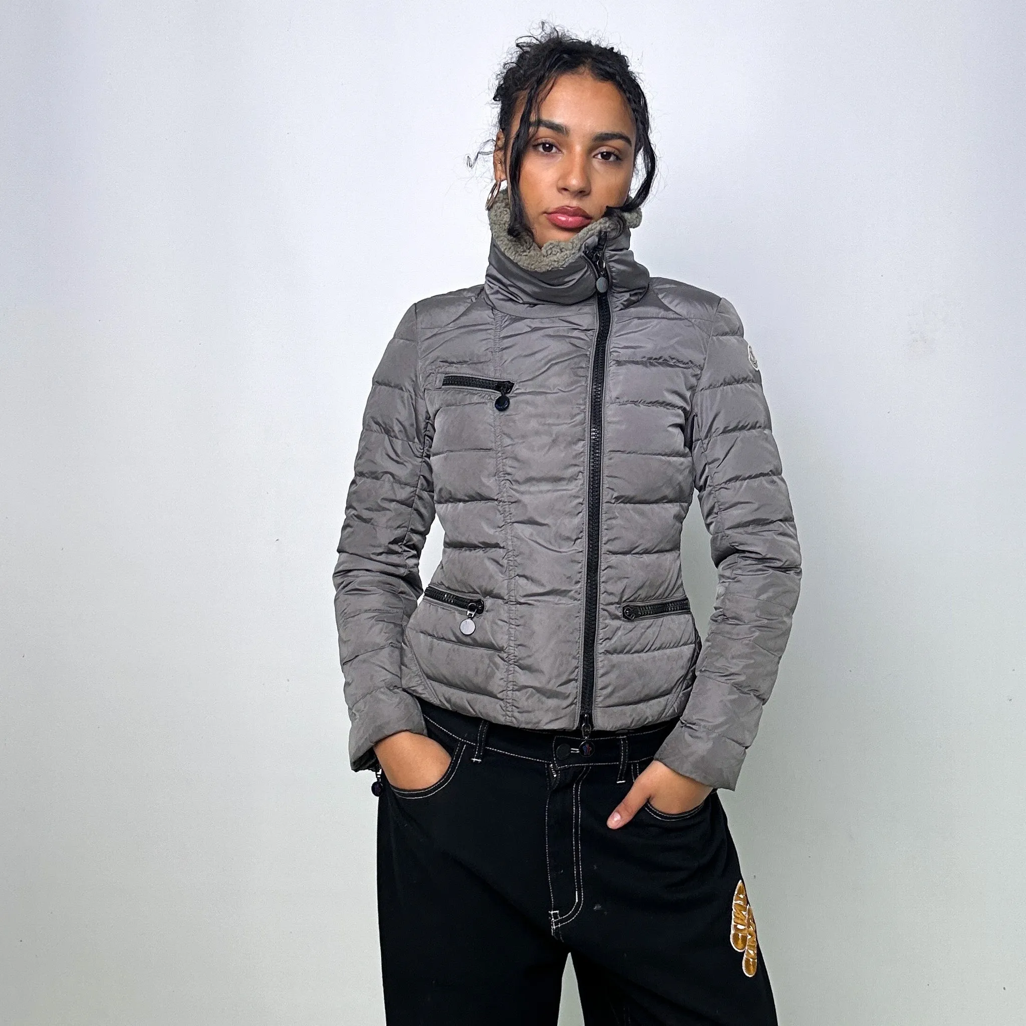 Light Grey y2ks Moncler Frene Puffer Jacket Coat (XS)