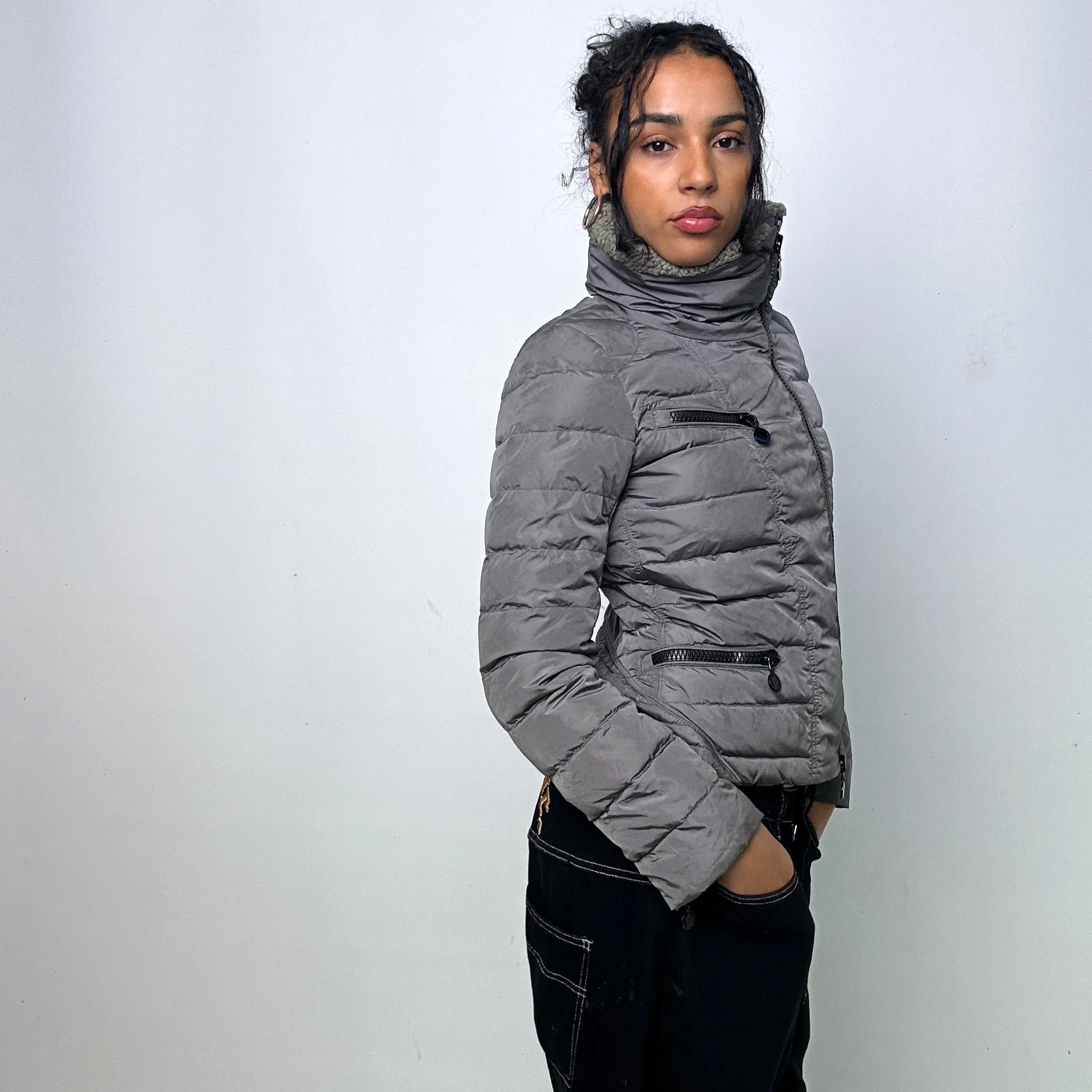 Light Grey y2ks Moncler Frene Puffer Jacket Coat (XS)