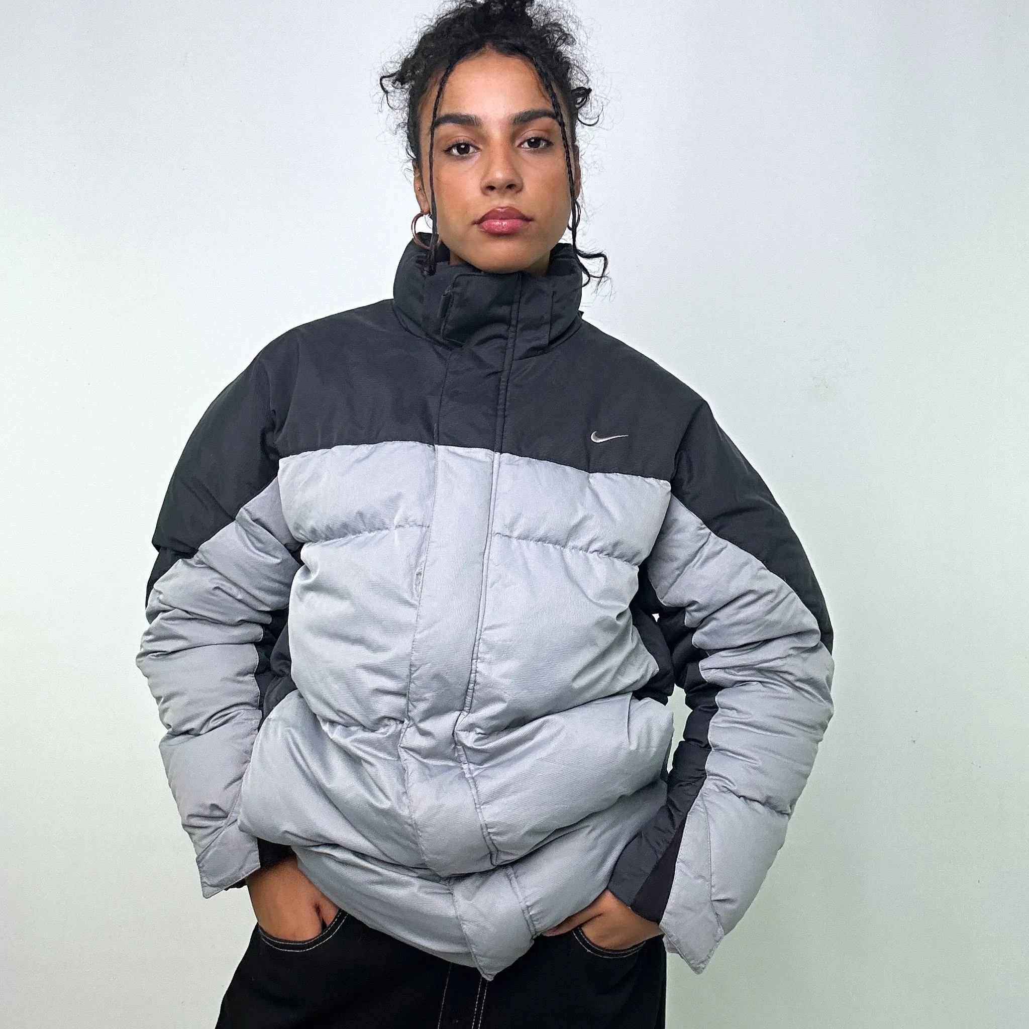 Light Grey y2ks NIKE Puffer Jacket Coat (L)