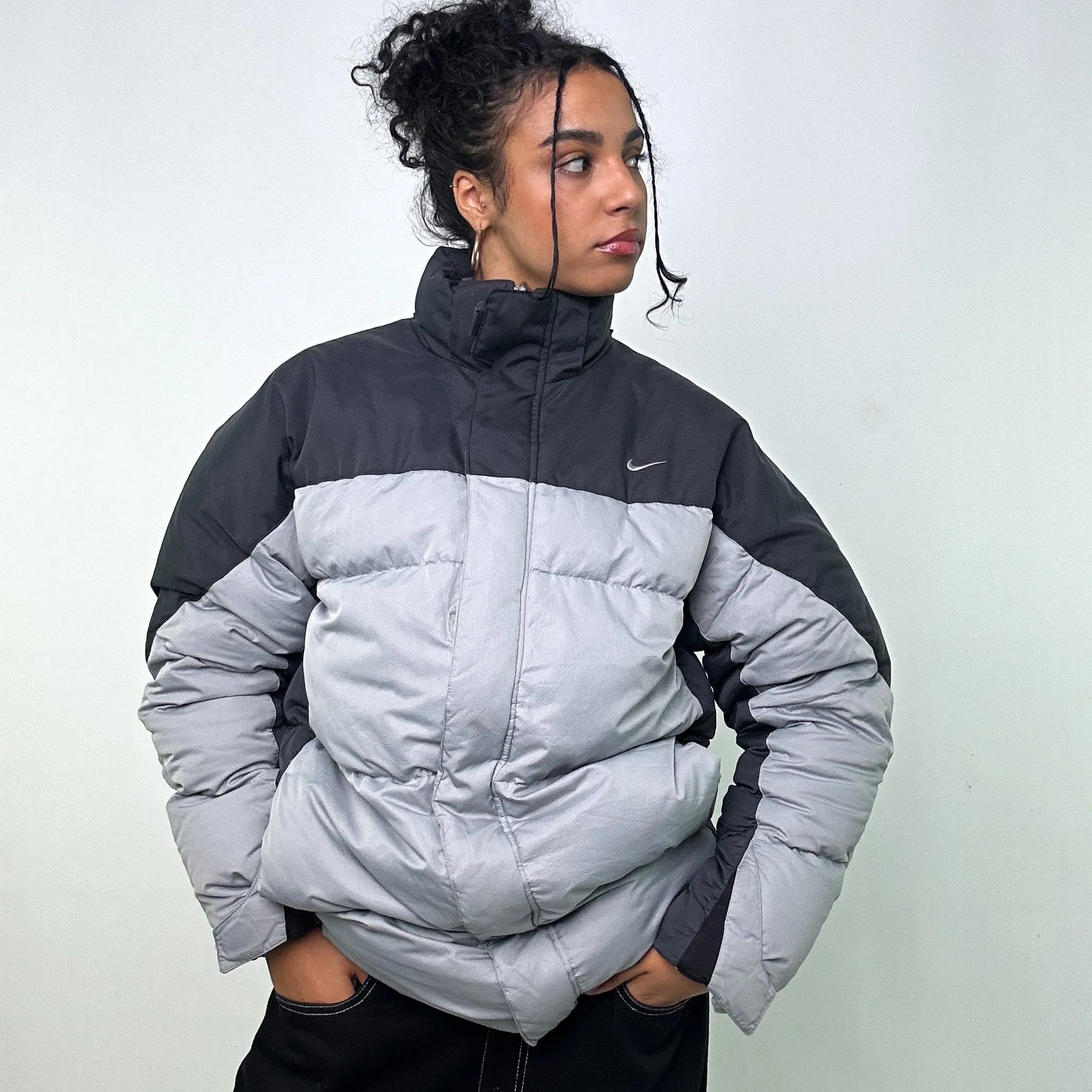 Light Grey y2ks NIKE Puffer Jacket Coat (L)