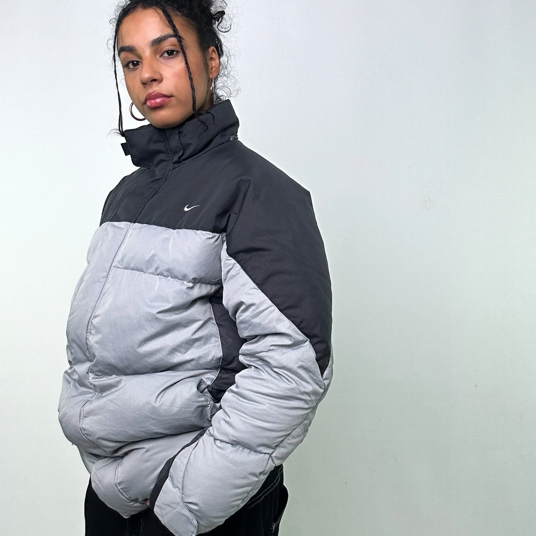 Light Grey y2ks NIKE Puffer Jacket Coat (L)