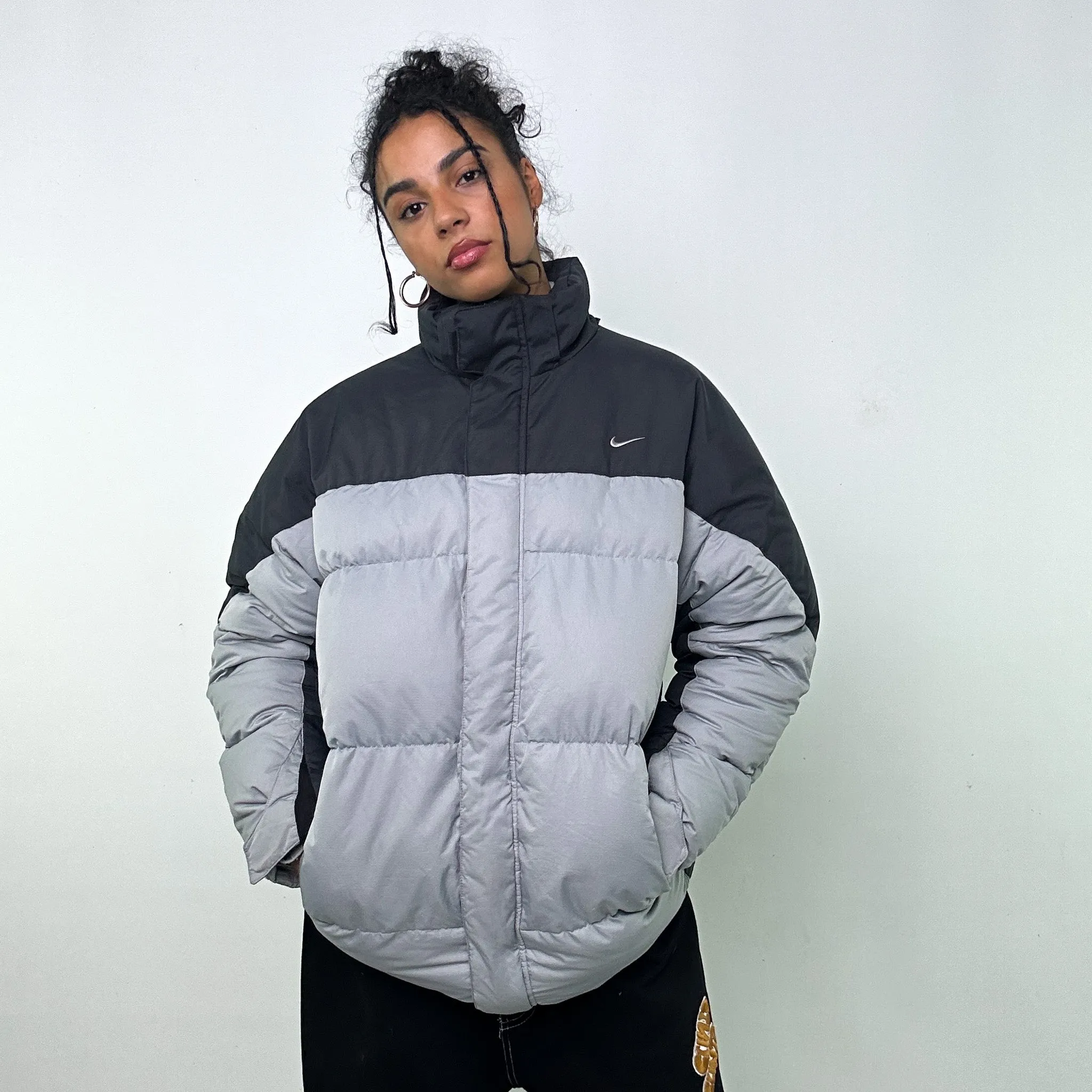 Light Grey y2ks NIKE Puffer Jacket Coat (L)