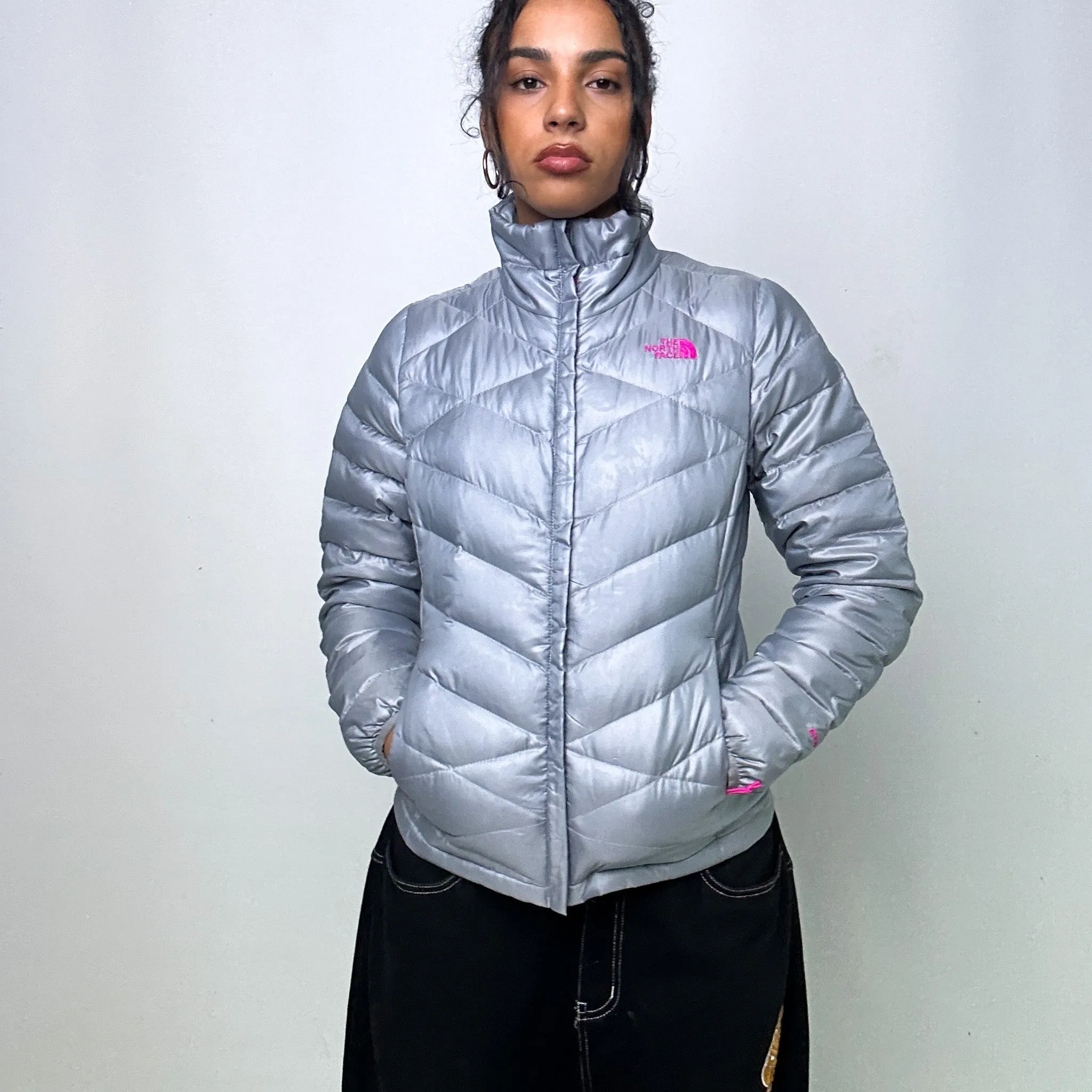 Light Grey y2ks The North Face 550 Series Puffer Jacket Coat (XS)