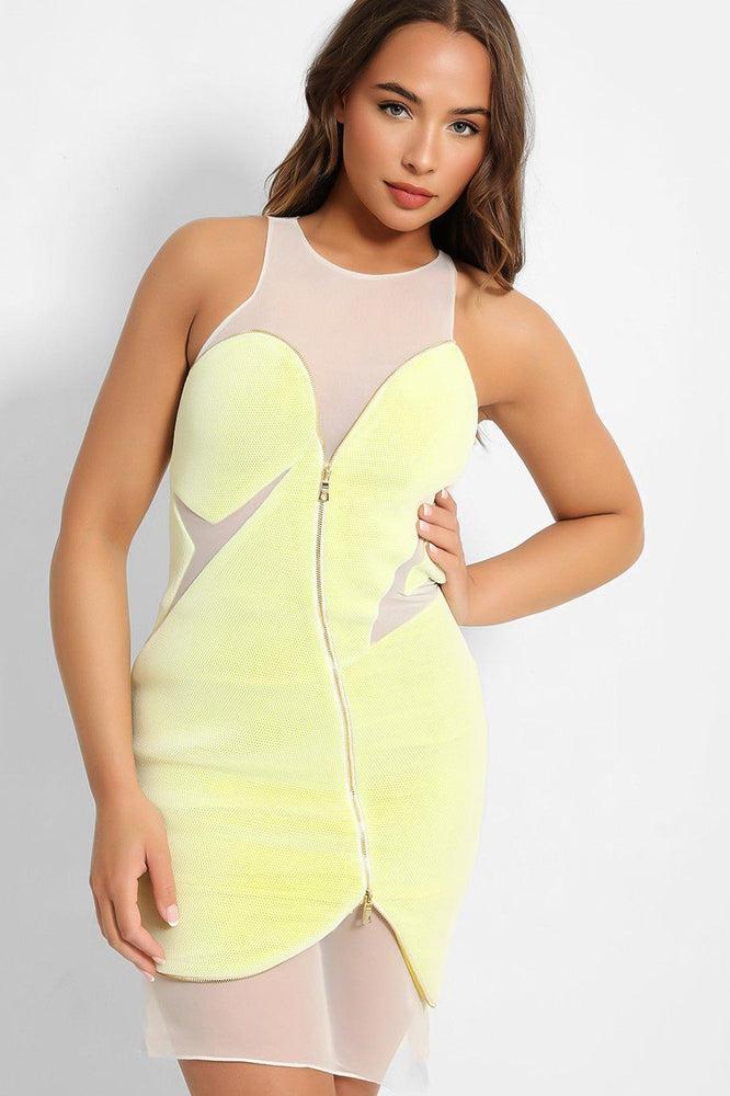 Lime Zip Detail Mesh Structured Mini Dress