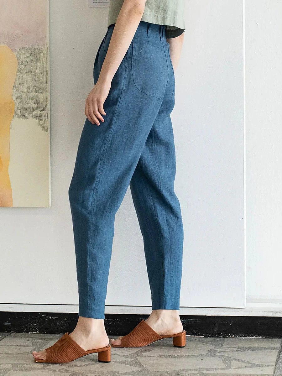 Linen Cotton Blend High Waist Chinos Pants for Women