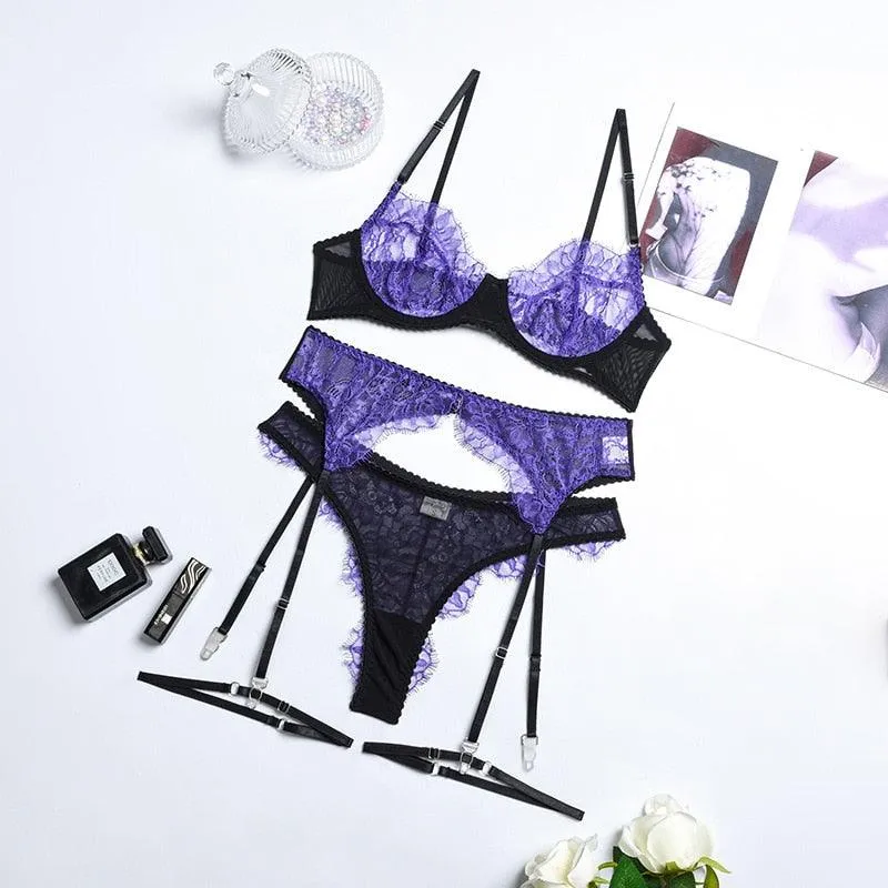 Lingerie Lace Patchwork Sensual Exotic Set