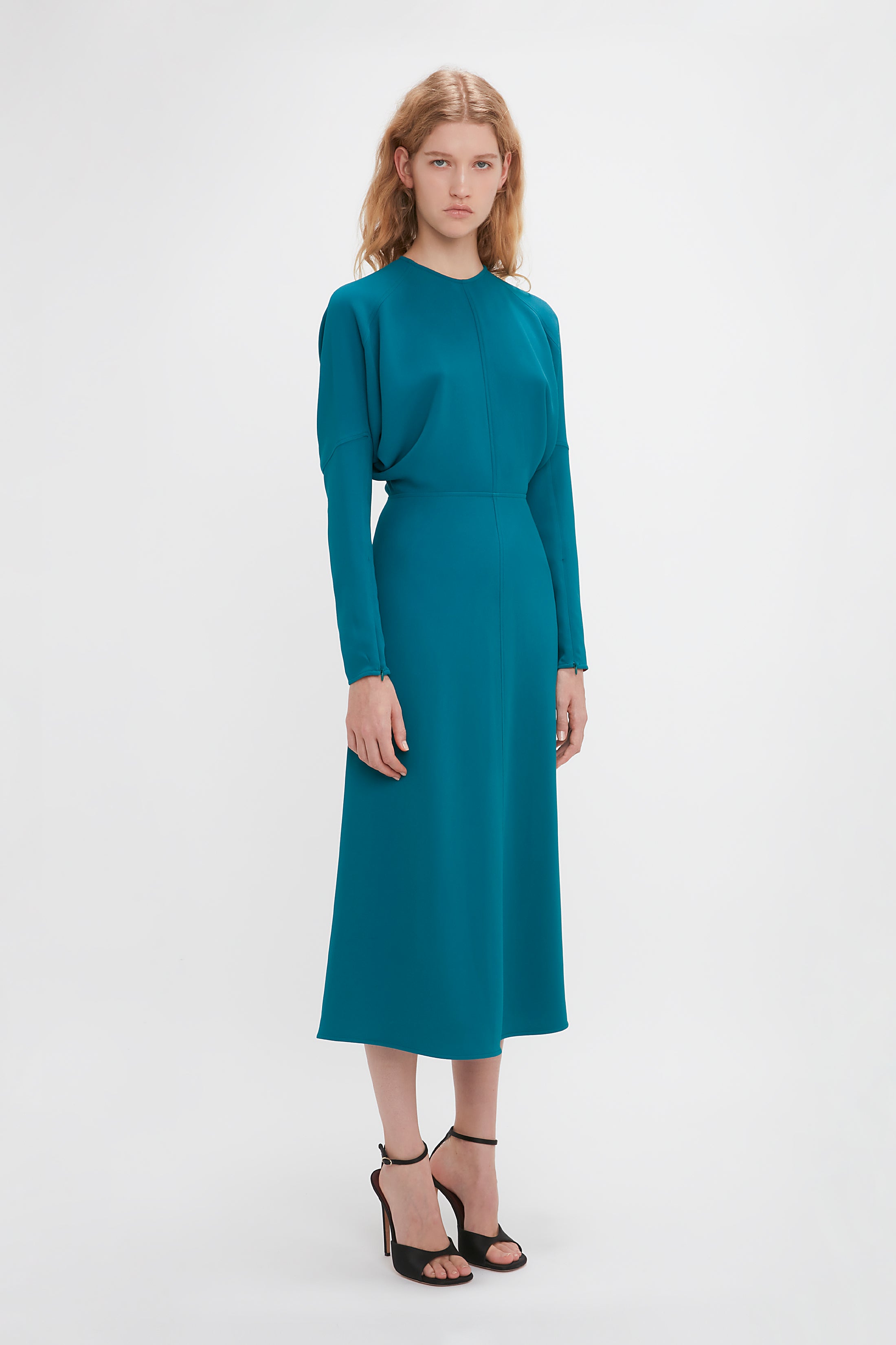 Long Sleeve Dolman Midi Dress In Petroleum