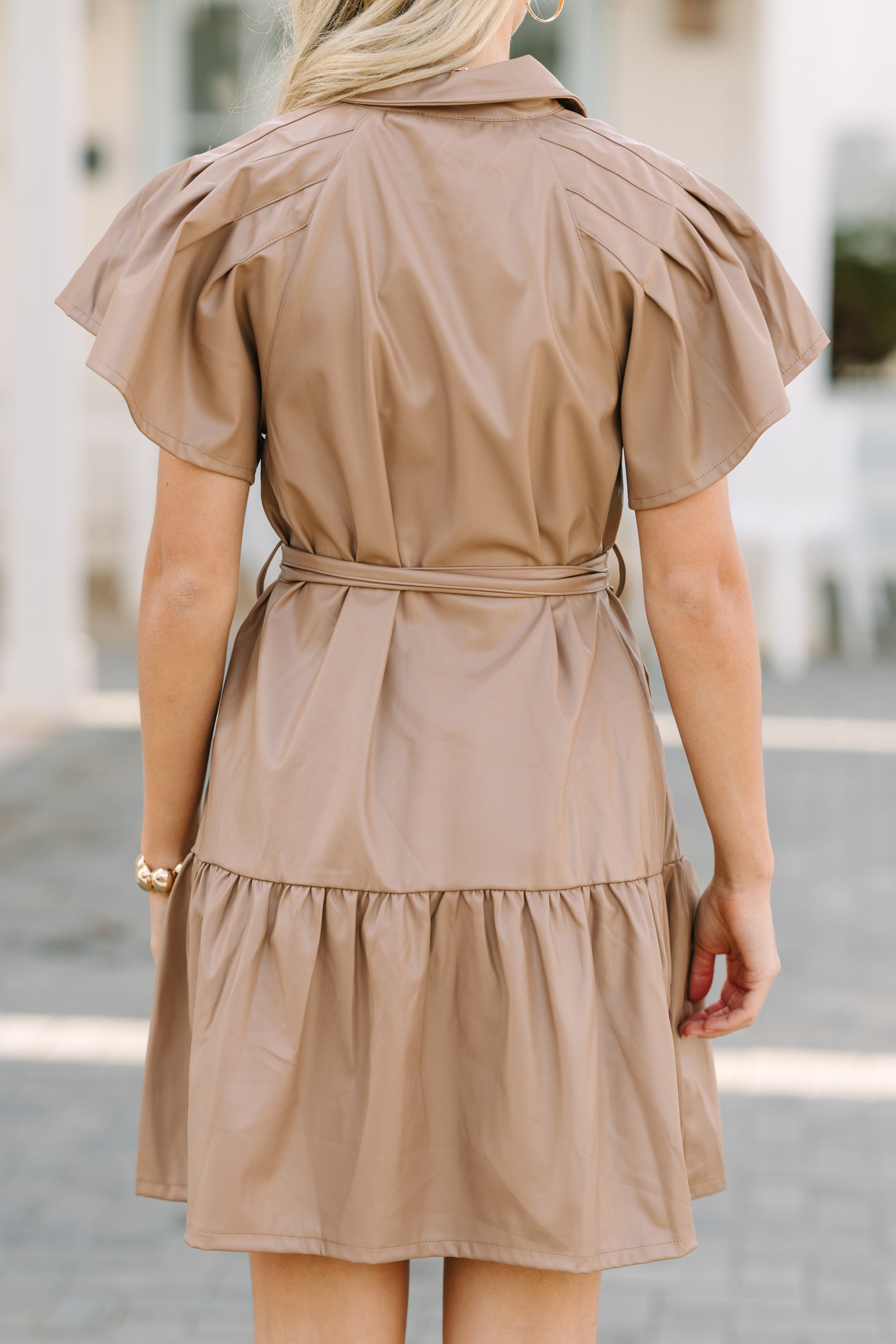 Look Of Love Tan Brown Faux Leather Dress