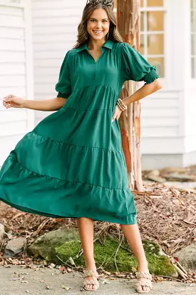 Looking For You Forest Green Tiered Midi Dress