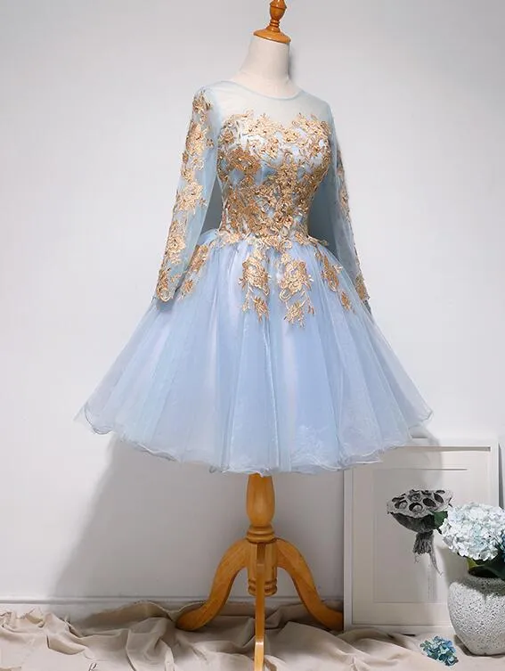 Lovely Light Blue Knee Length Party Dress, Short Prom Dress