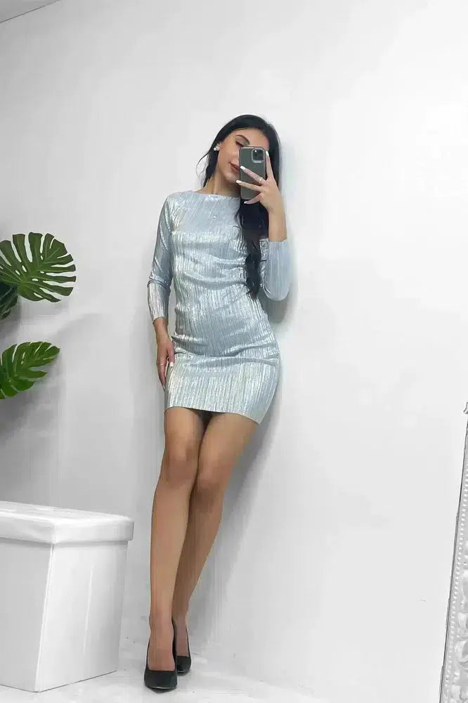 Low Back Silver Blue Mini Dress