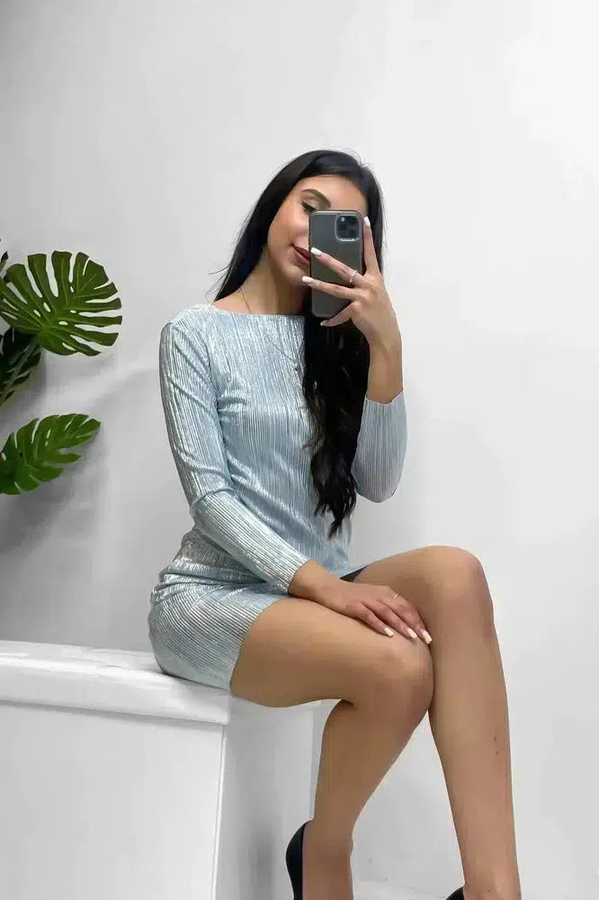 Low Back Silver Blue Mini Dress