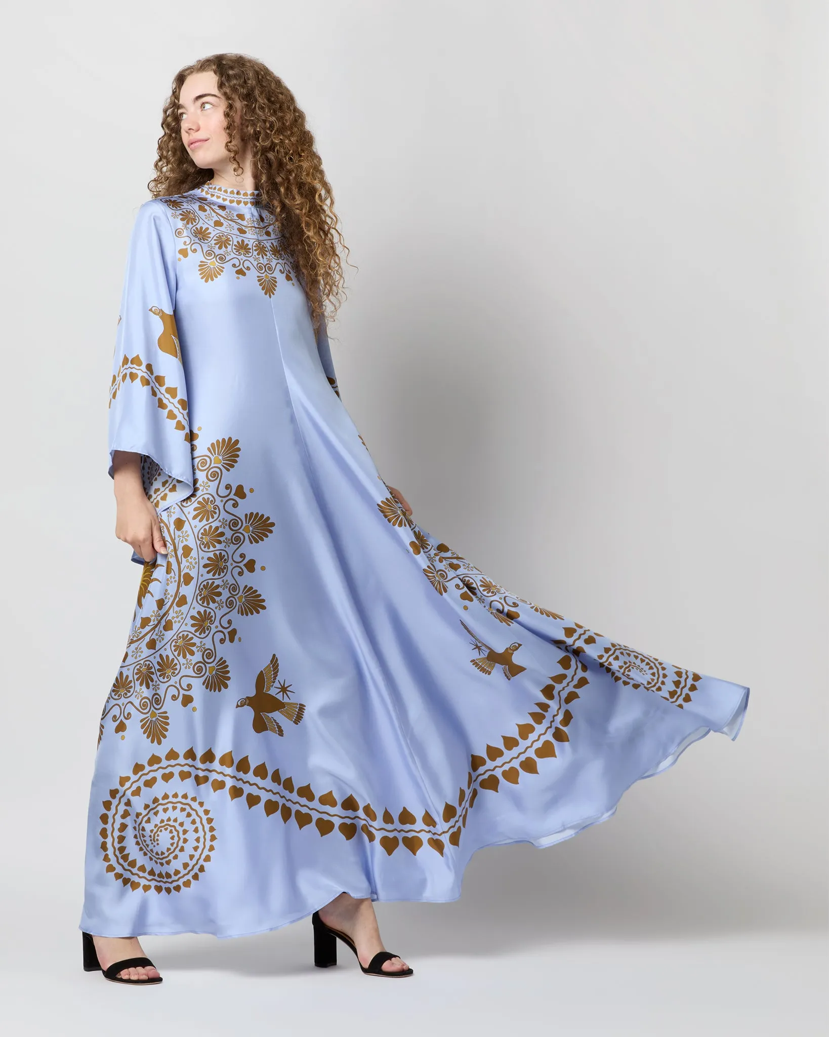 Magnifico Dress in Light Blue Olympus Placée Silk Twill