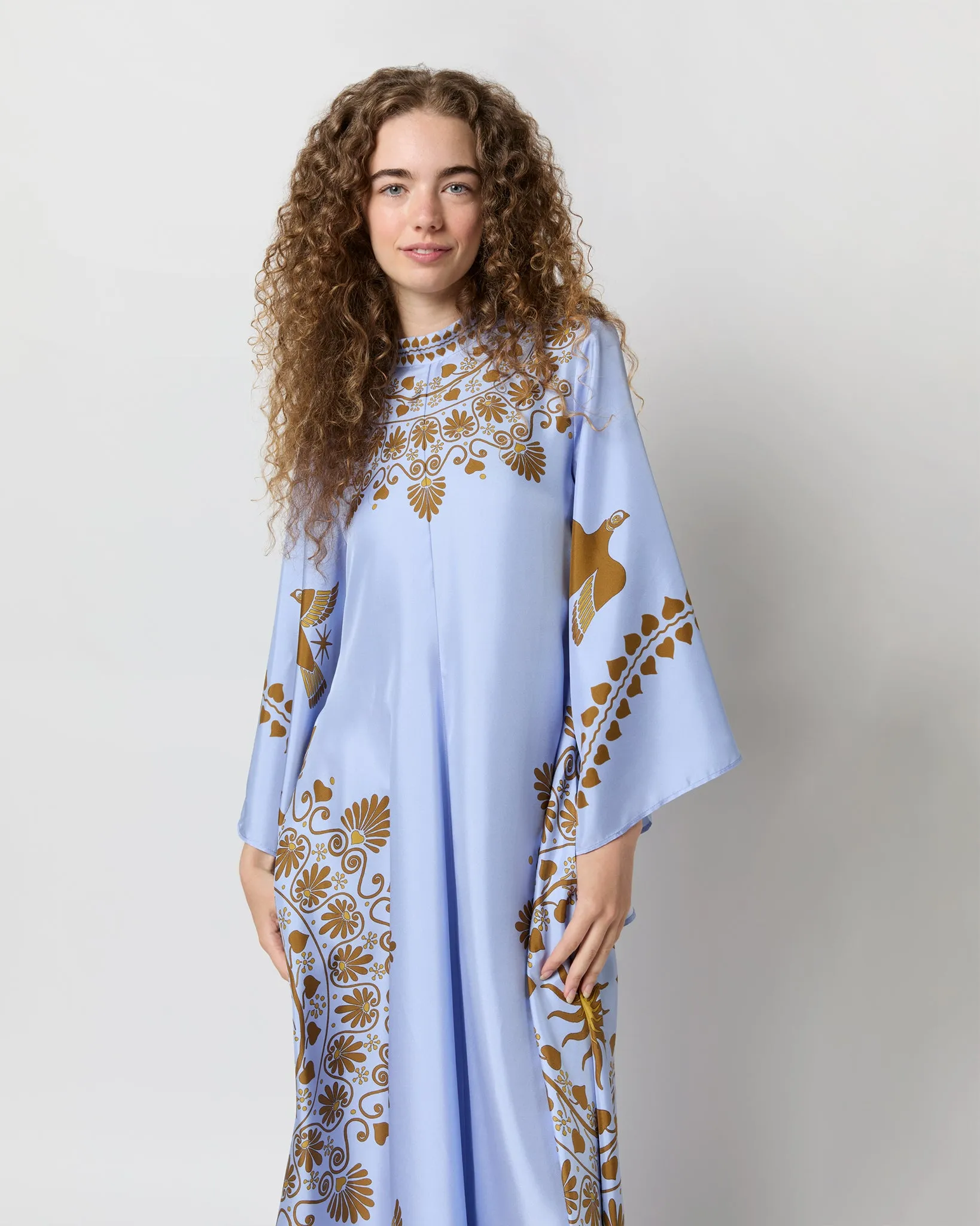 Magnifico Dress in Light Blue Olympus Placée Silk Twill