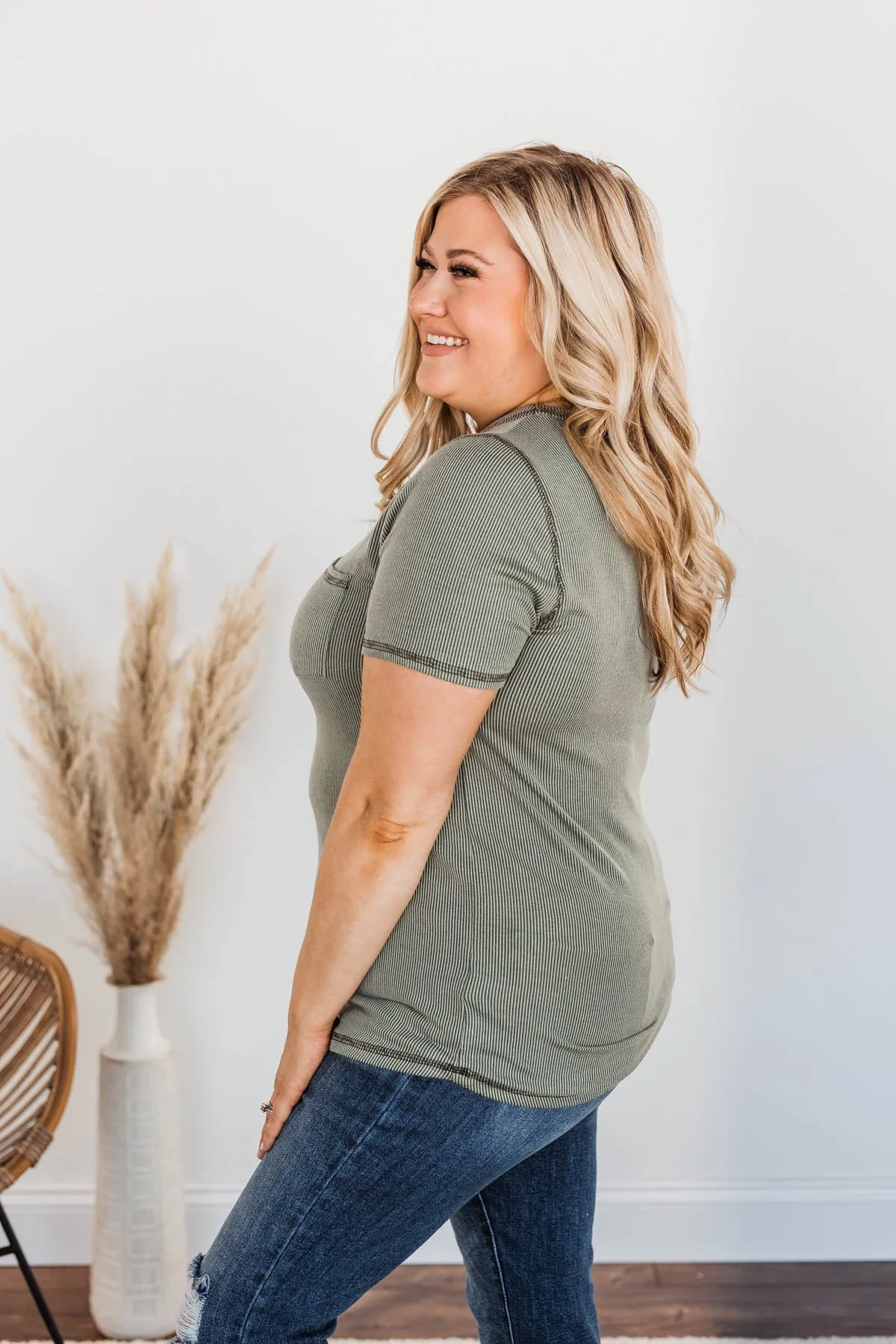 Making A Statement Ribbed Knit Top- Olive